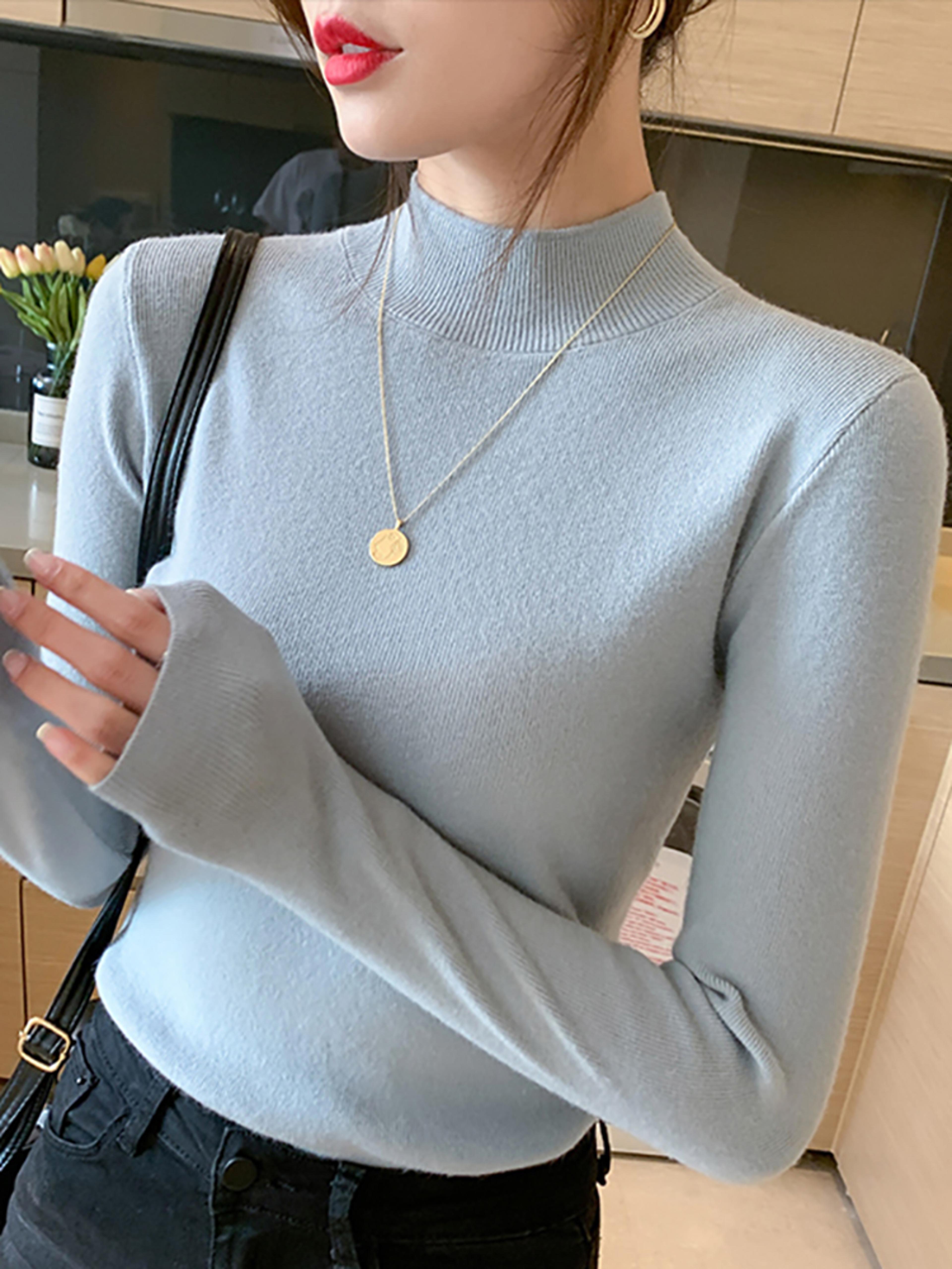 AOSSVIAO Turtleneck Sweater Women Fashion 2024 New Stretch Tops Women Knitted Pullovers Long Sleeve 6