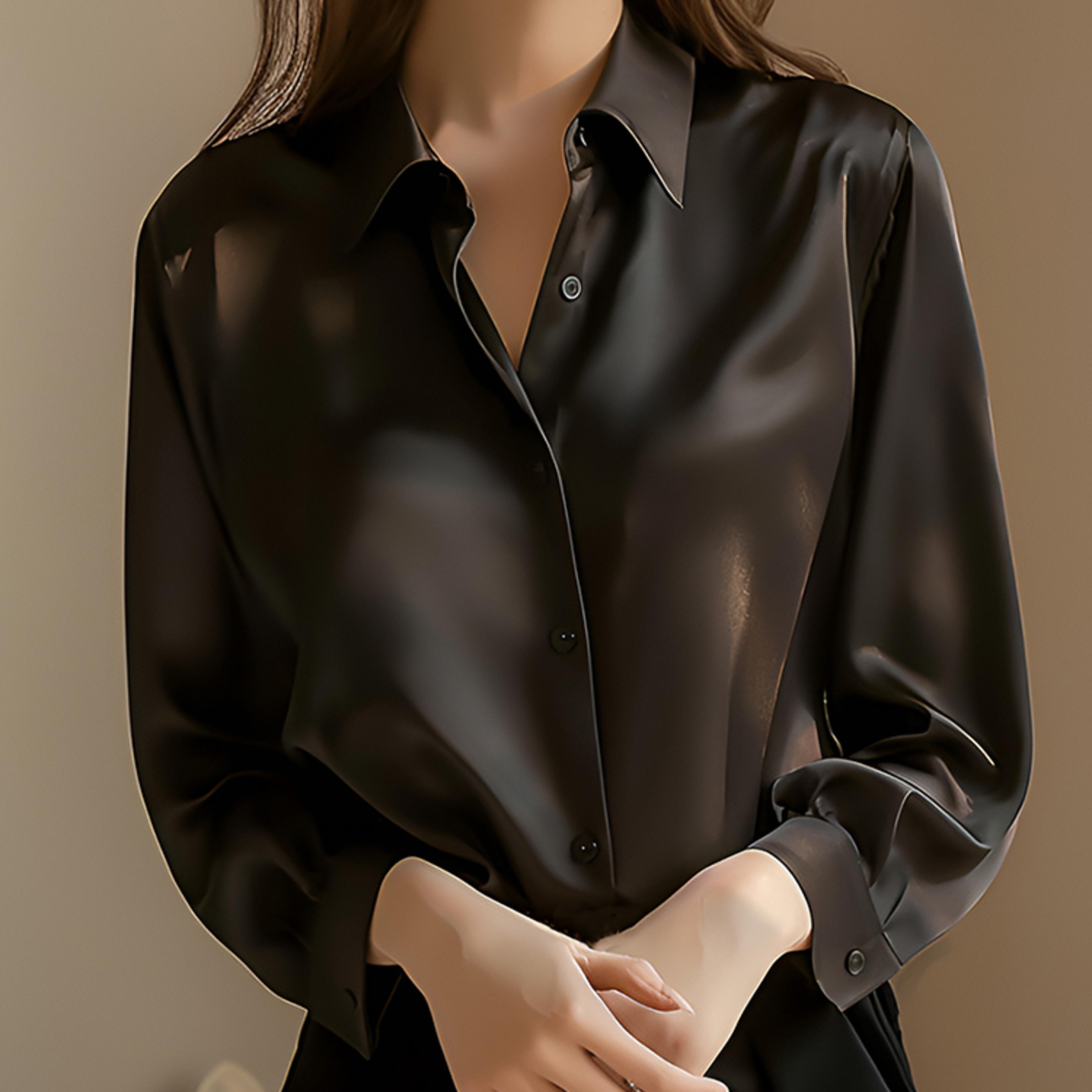 Casual Elegant Satin Long Sleeved Shirt For Office Summer Trend Fashion Womens Shirts And Blouses S 5