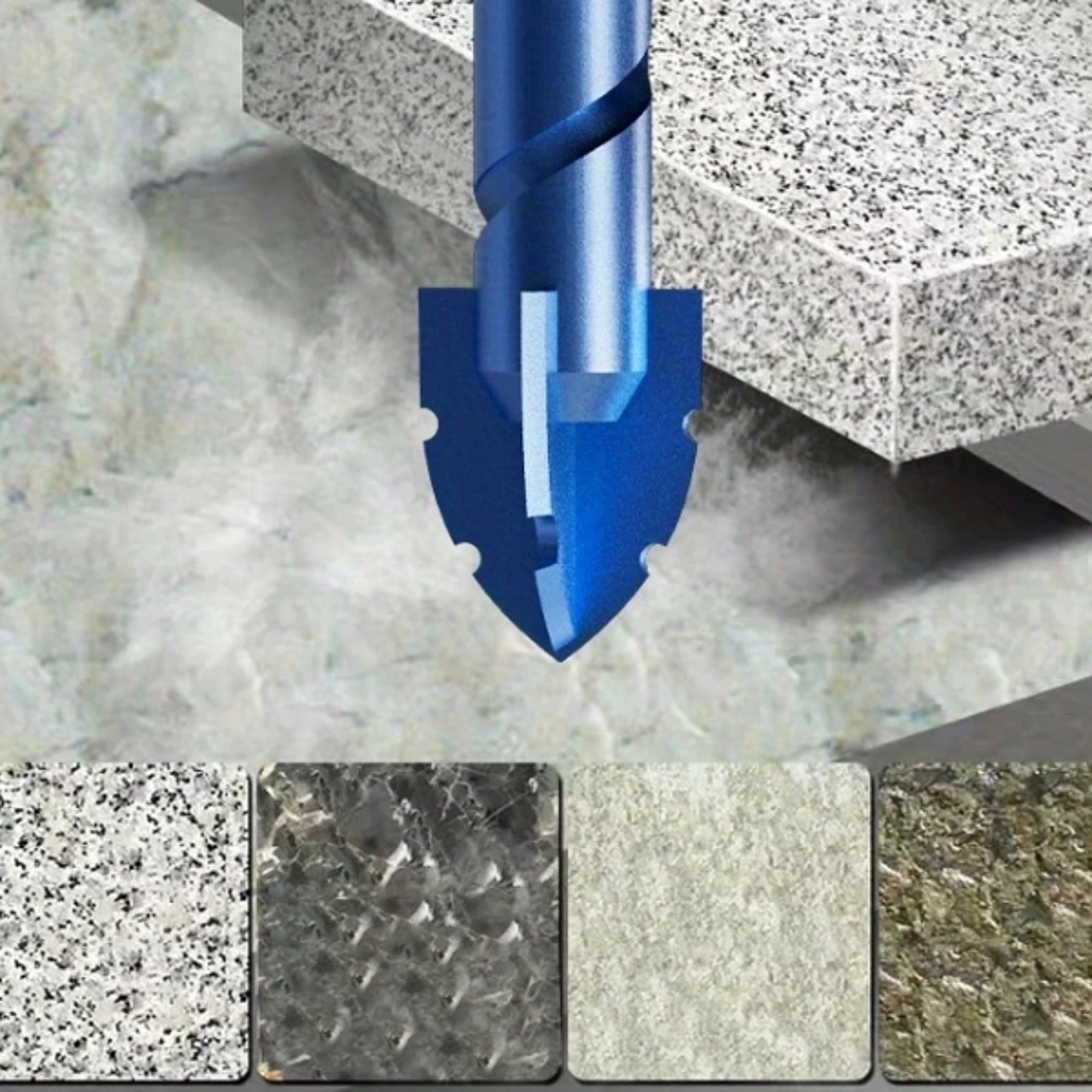 motorcycle repair tools, eccentric drill bit dry-mold ceramic, high-end four-blade serrated, stainless blue