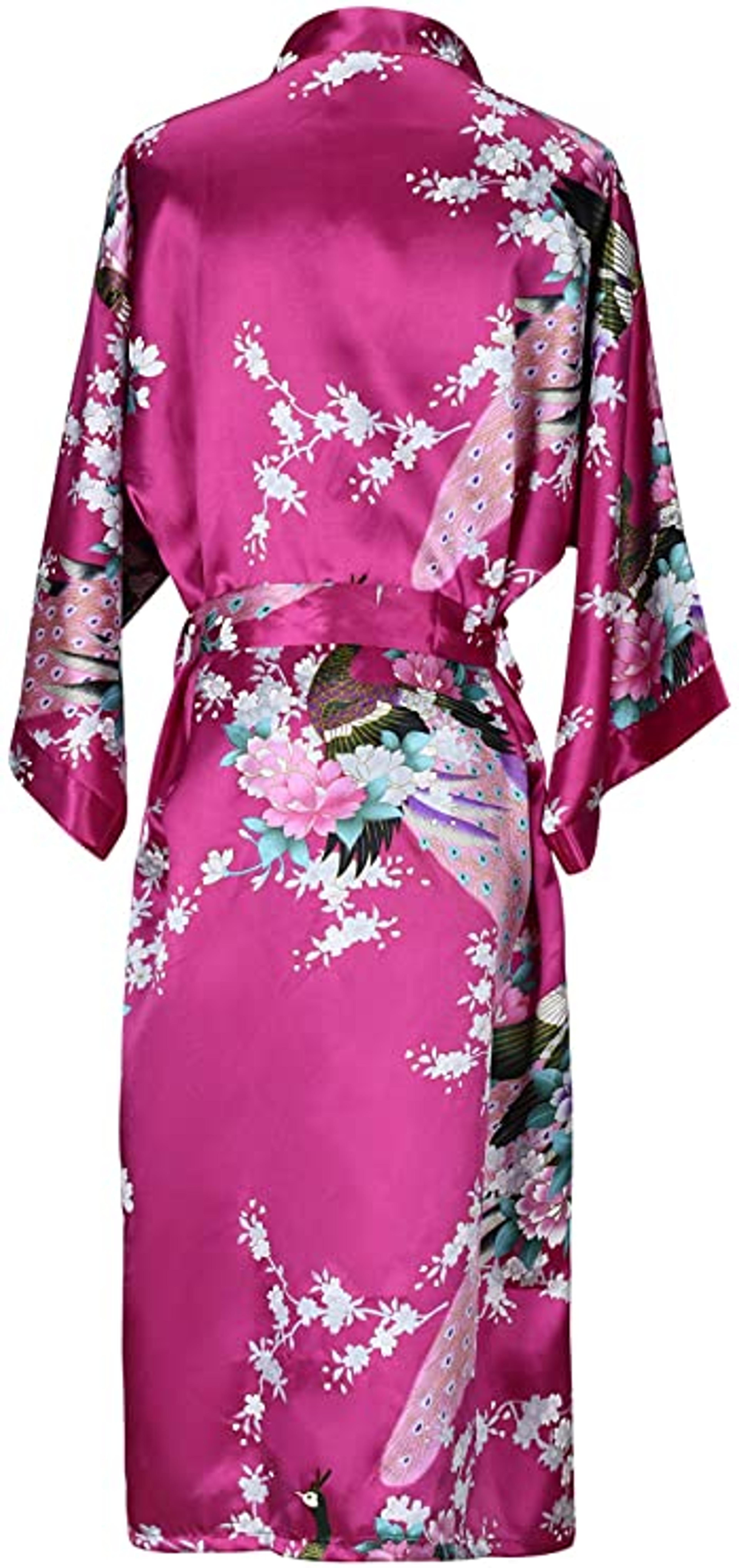 Bridesmaid Silk Satin Robe Wedding Floral Bathrobe Short Kimono Night Robe Womens Fashion Dressing  3