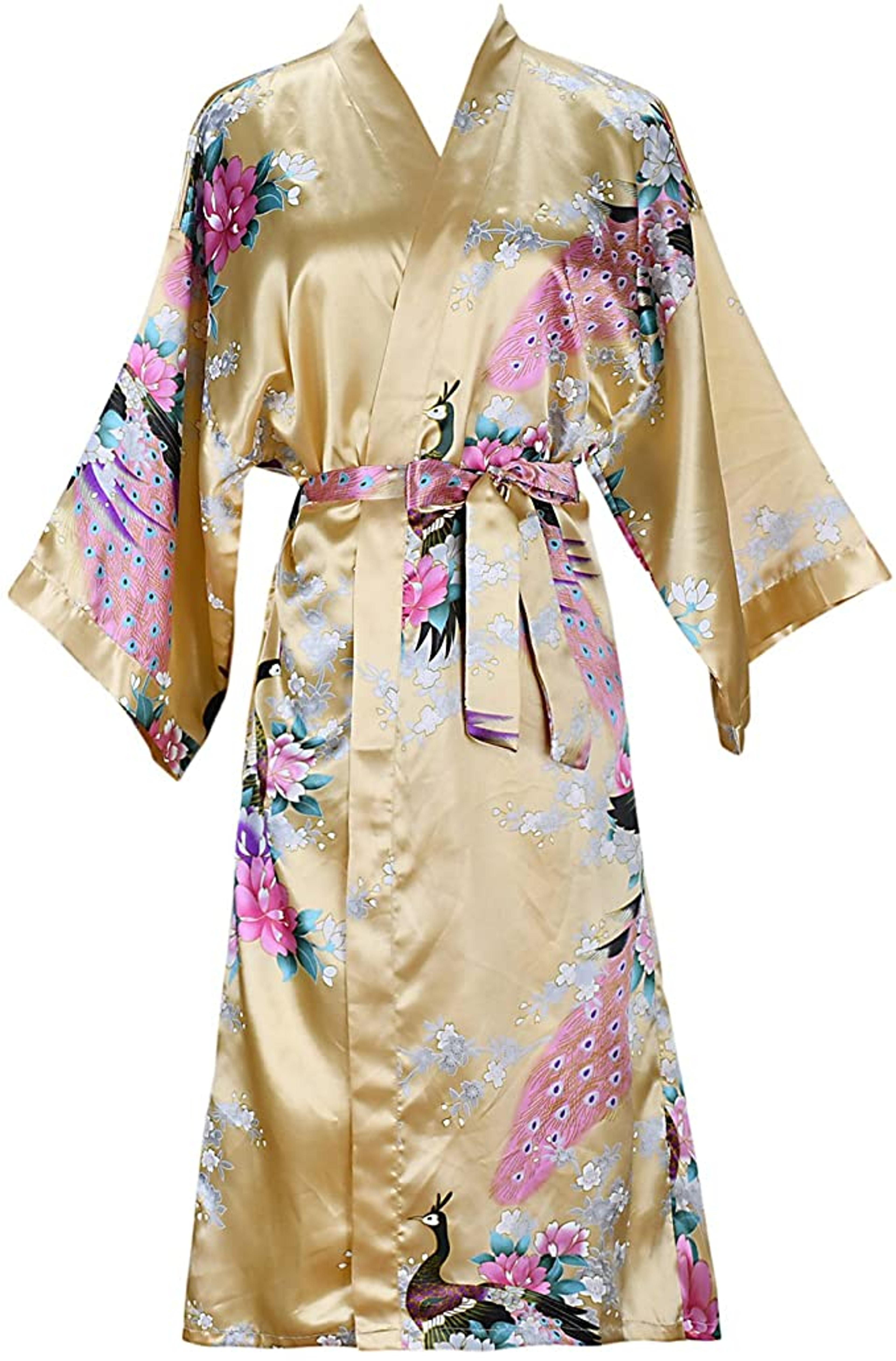 Bridesmaid Silk Satin Robe Wedding Floral Bathrobe Short Kimono Night Robe Womens Fashion Dressing  8