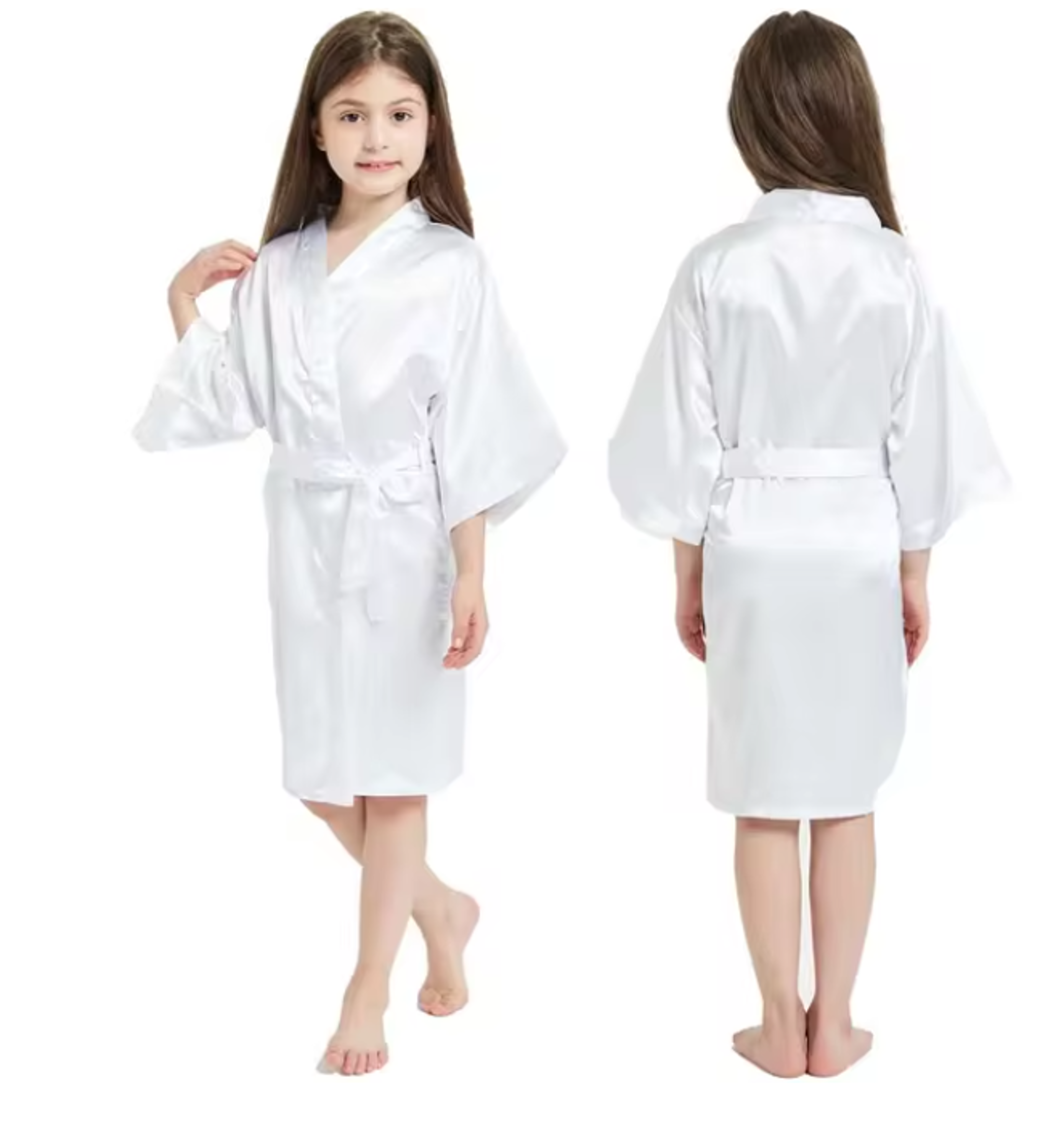 Satin Silk Pink Bathrobes For Girls Nightwear Kimono Summer Girl Sleepwear Children Wedding Spa Par 1