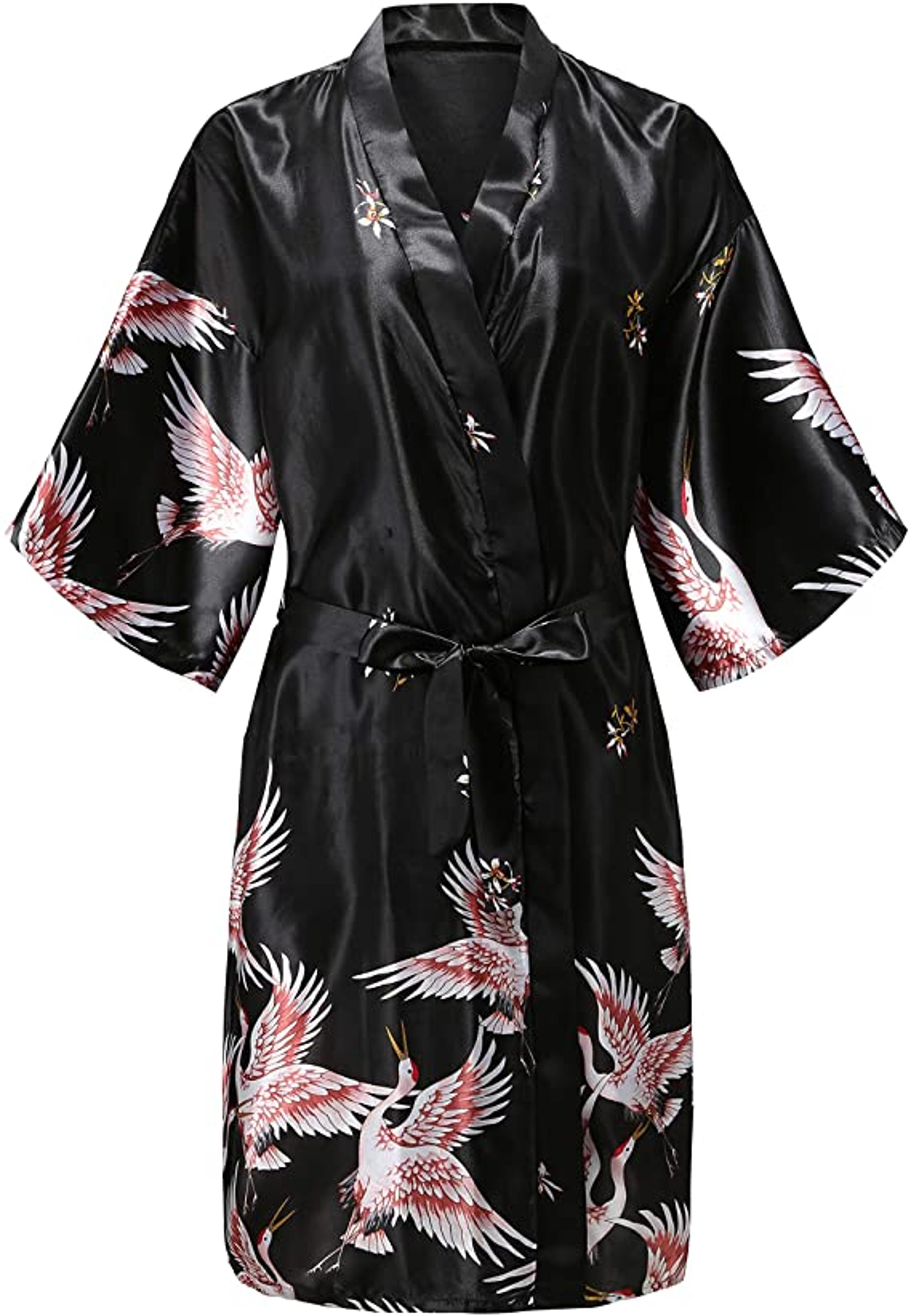 Wedding Silk Satin Robe Bridesmaid Kimono Bathrobe Floral Short Night Gown Fashion Bathrobe For Wom 5
