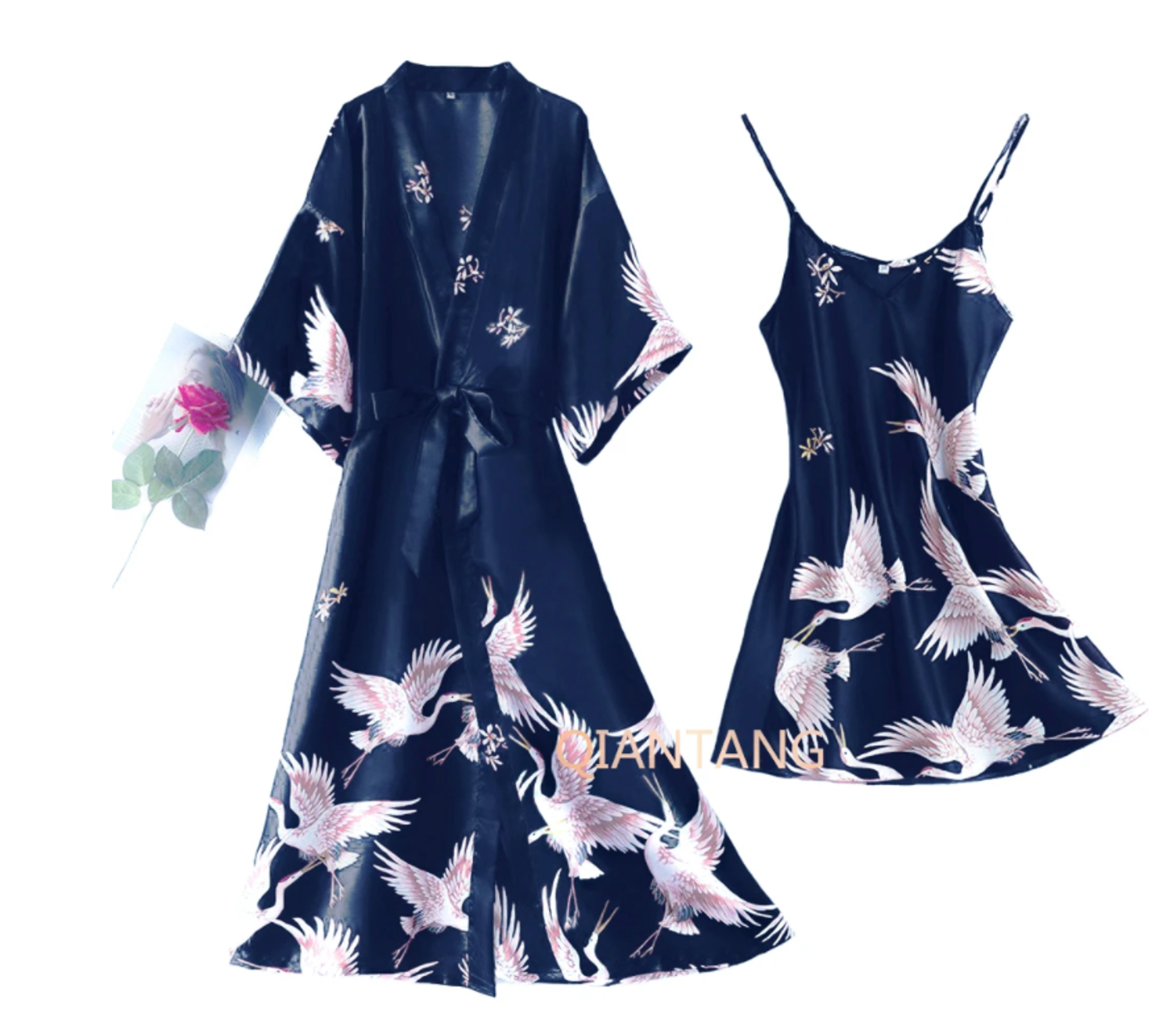 Sexy Nightwear Gown Women Pyjama V Neck Silky Sleepwear Spring Lady Sleep Suit Robe Homewear Neglig 2