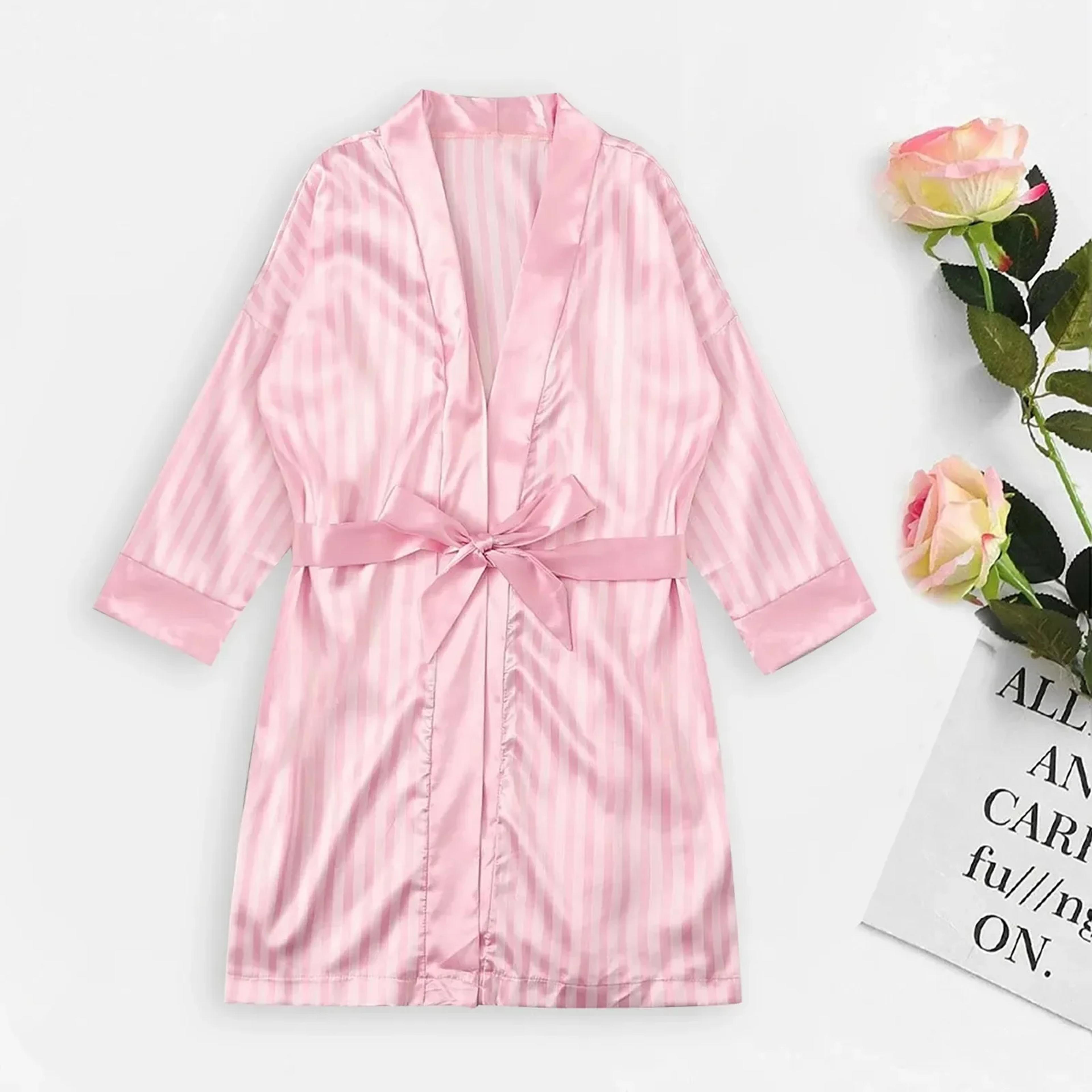 Women Nightdress Underwear Satin Silk Sleepwear Robes Striped Sexy Lingerie Pajamas LongSleeve Casu 3