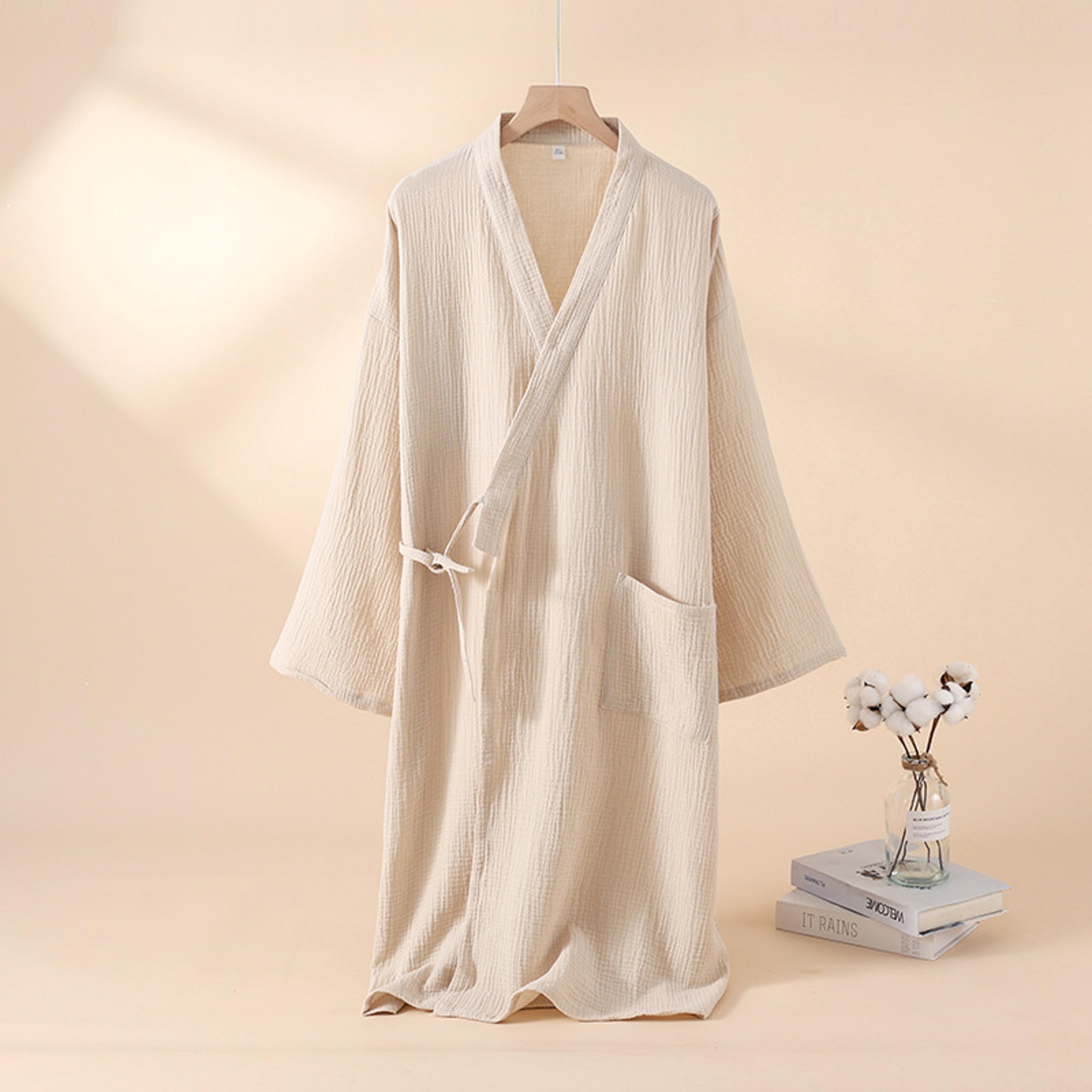 Mens And Womens Kimono Robes Sleepwear Cotton Yarn Bathrobe Tied Cardigan Thin Home Clothes Couple  7