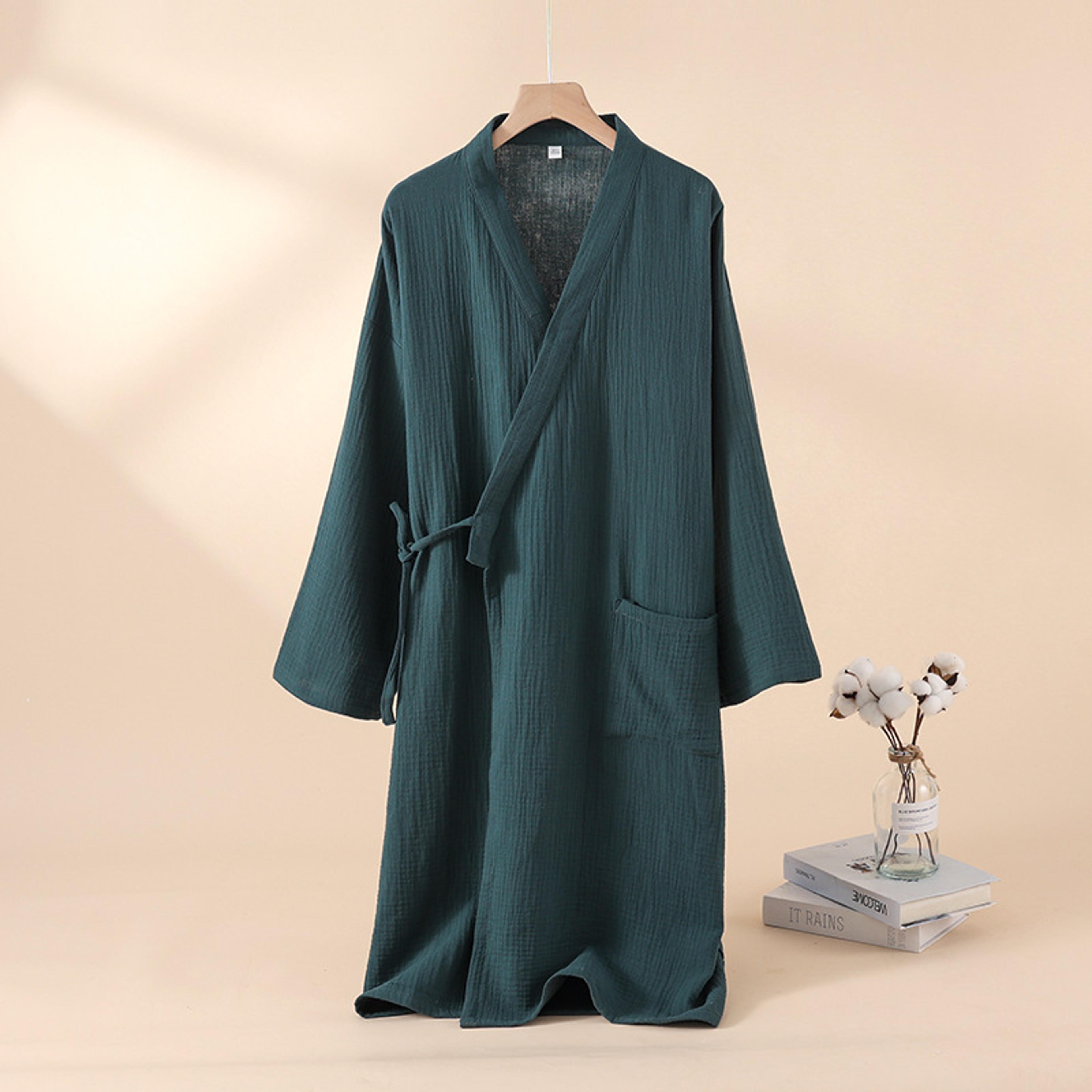 Mens And Womens Kimono Robes Sleepwear Cotton Yarn Bathrobe Tied Cardigan Thin Home Clothes Couple  8