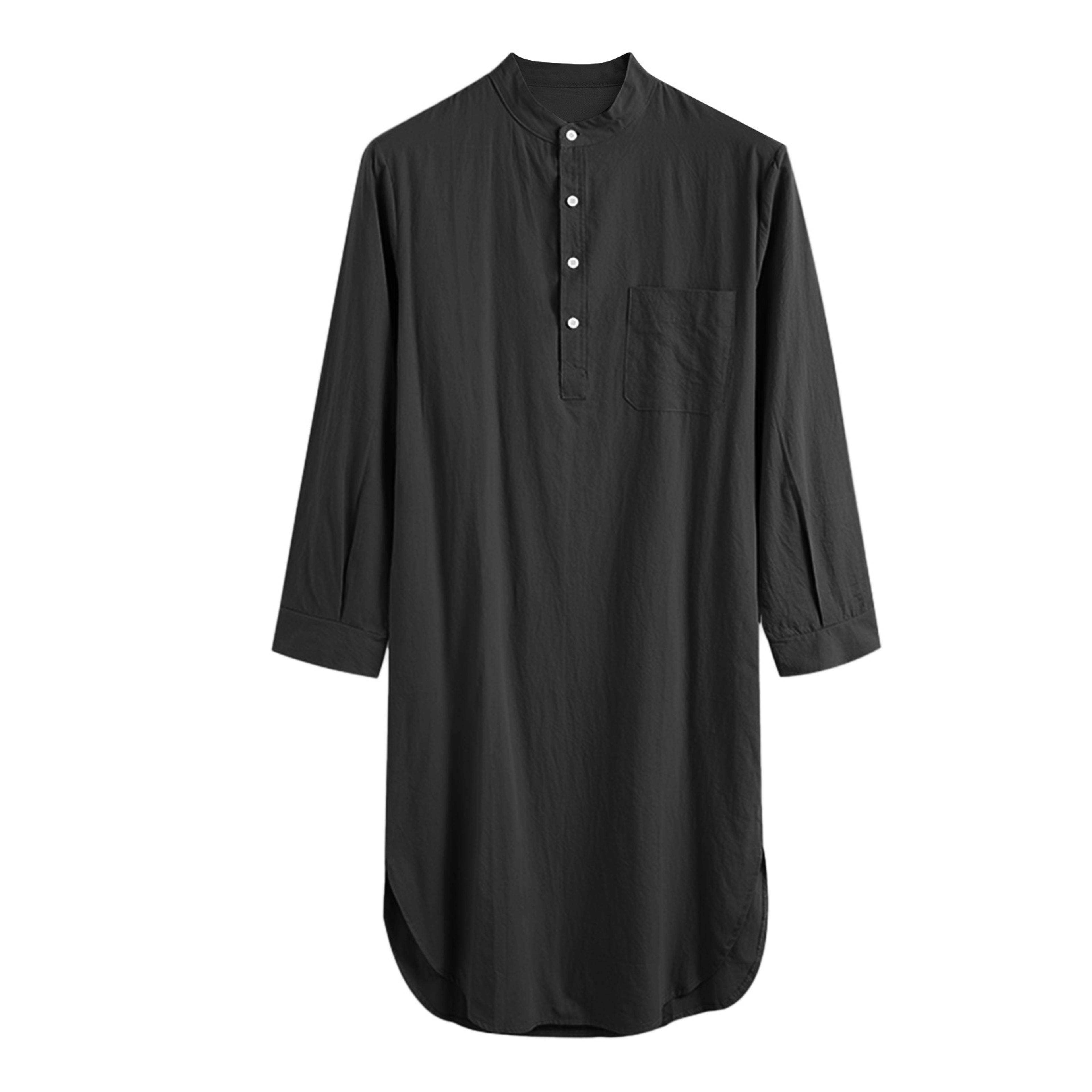 Fashionable Mens Buttondown Sleep Robes Solid Color Stand Collar Long Sleeve Nightgown Comfortable  5