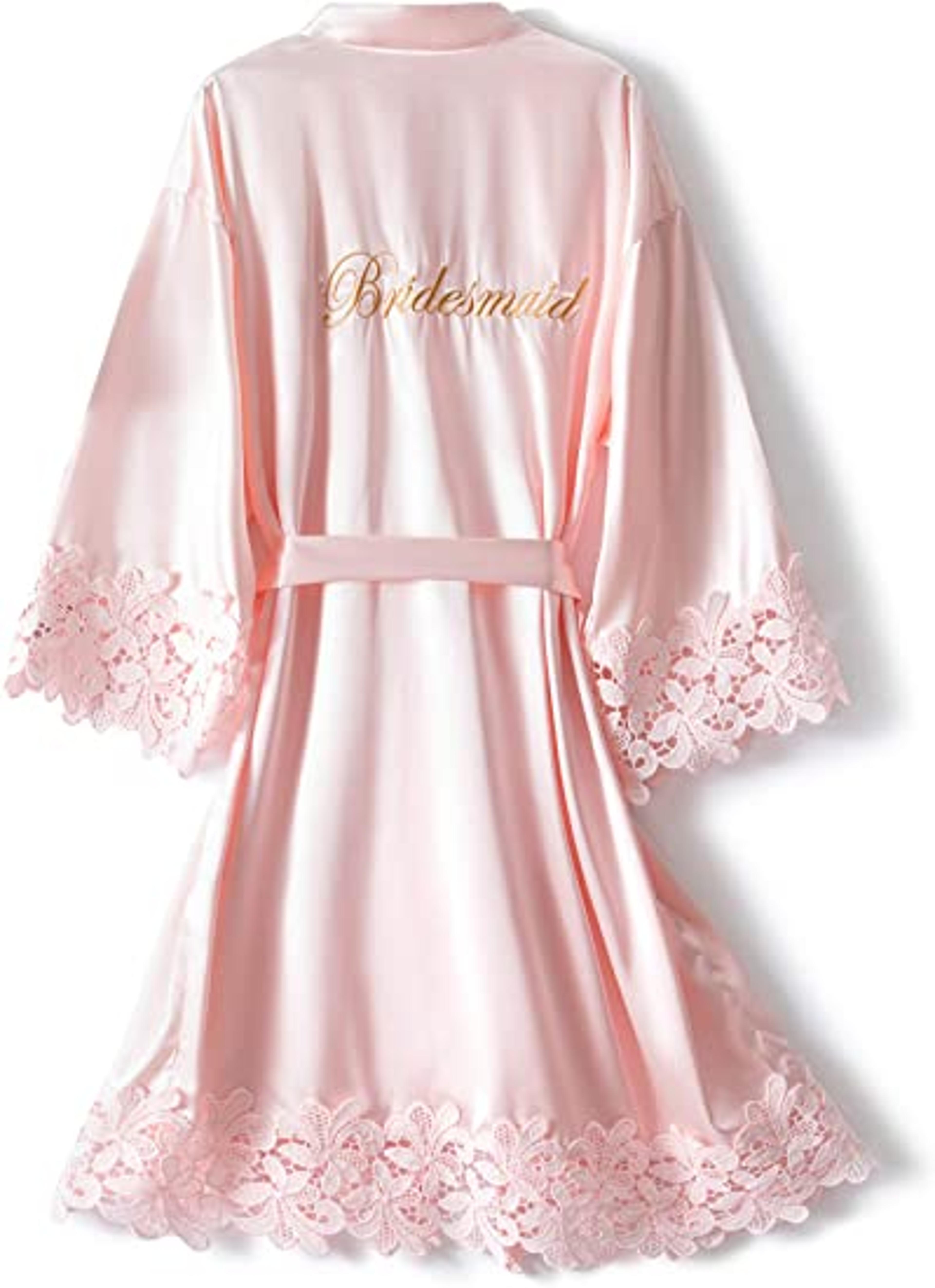 Bride Robe Wedding Bridesmaid Rose Gold Satin Lace Robe Bridal Dressing Gown Bridesmaid Gift Pajama 3
