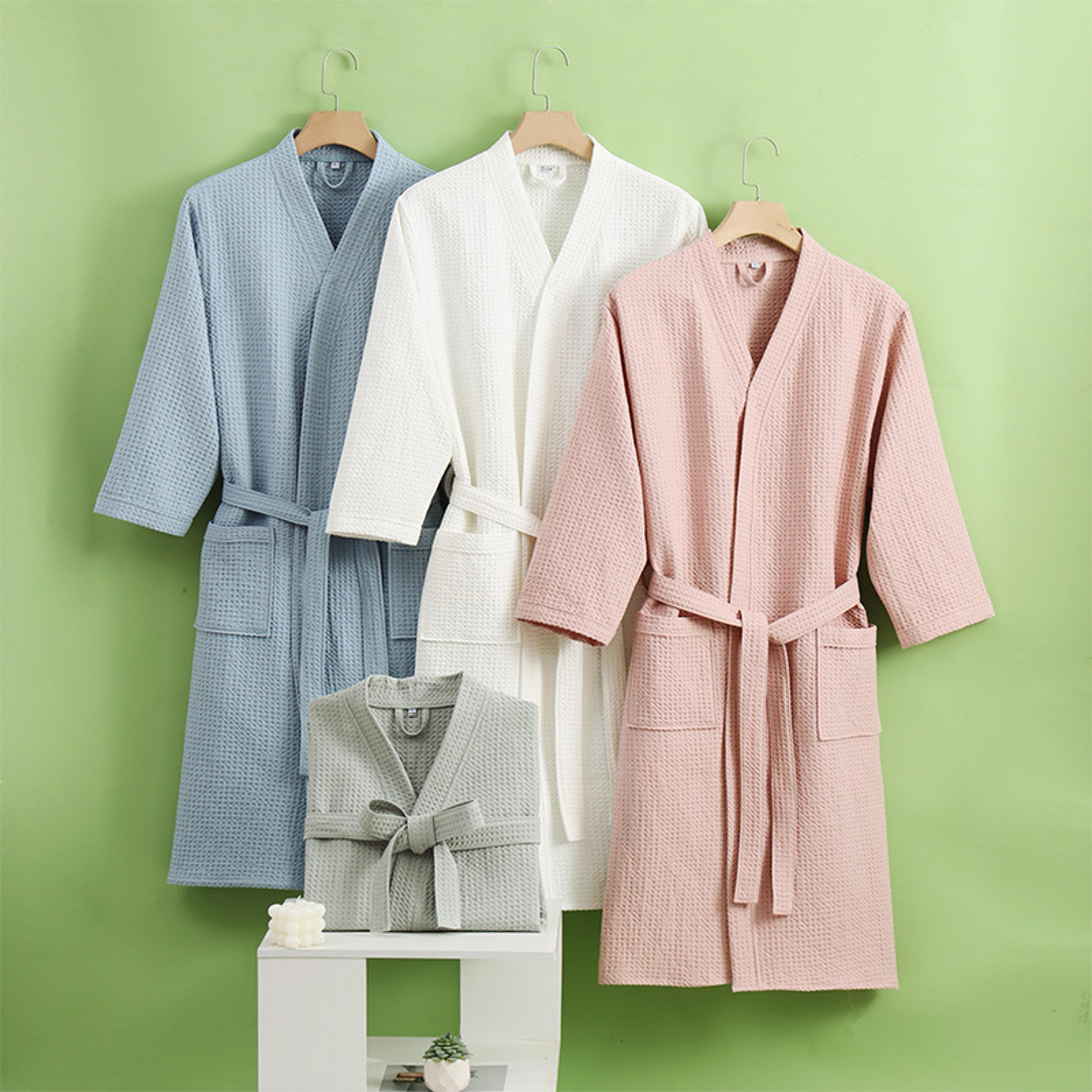 quick drying bathrobe for women and men, cotton waffle hotel bath robe, thin all-season design for beauty salon