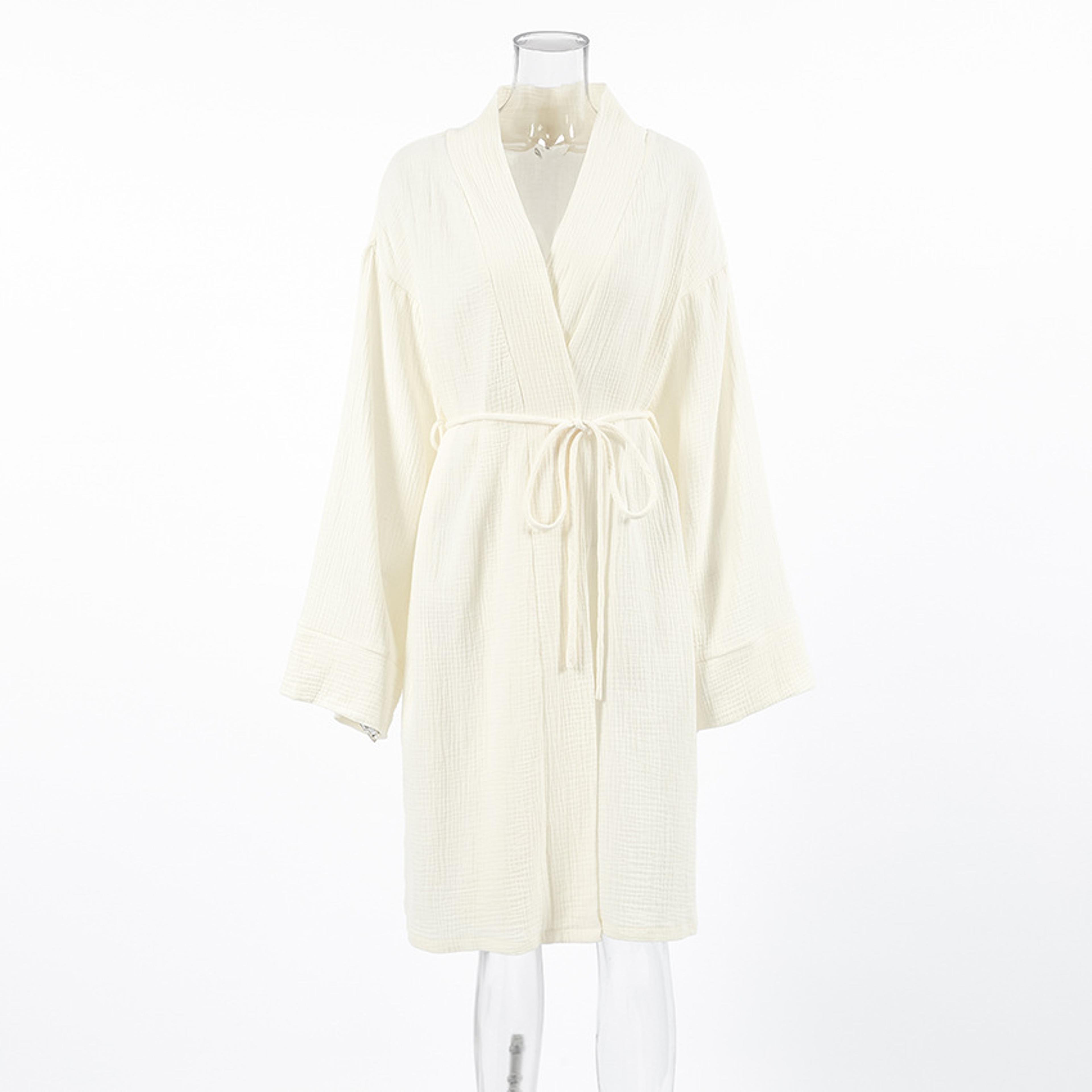 Cotton Womens Nightgown Gown Robe Spring Summer Long Sleeve Cardigan Gown Morning Pajamas For Home  4