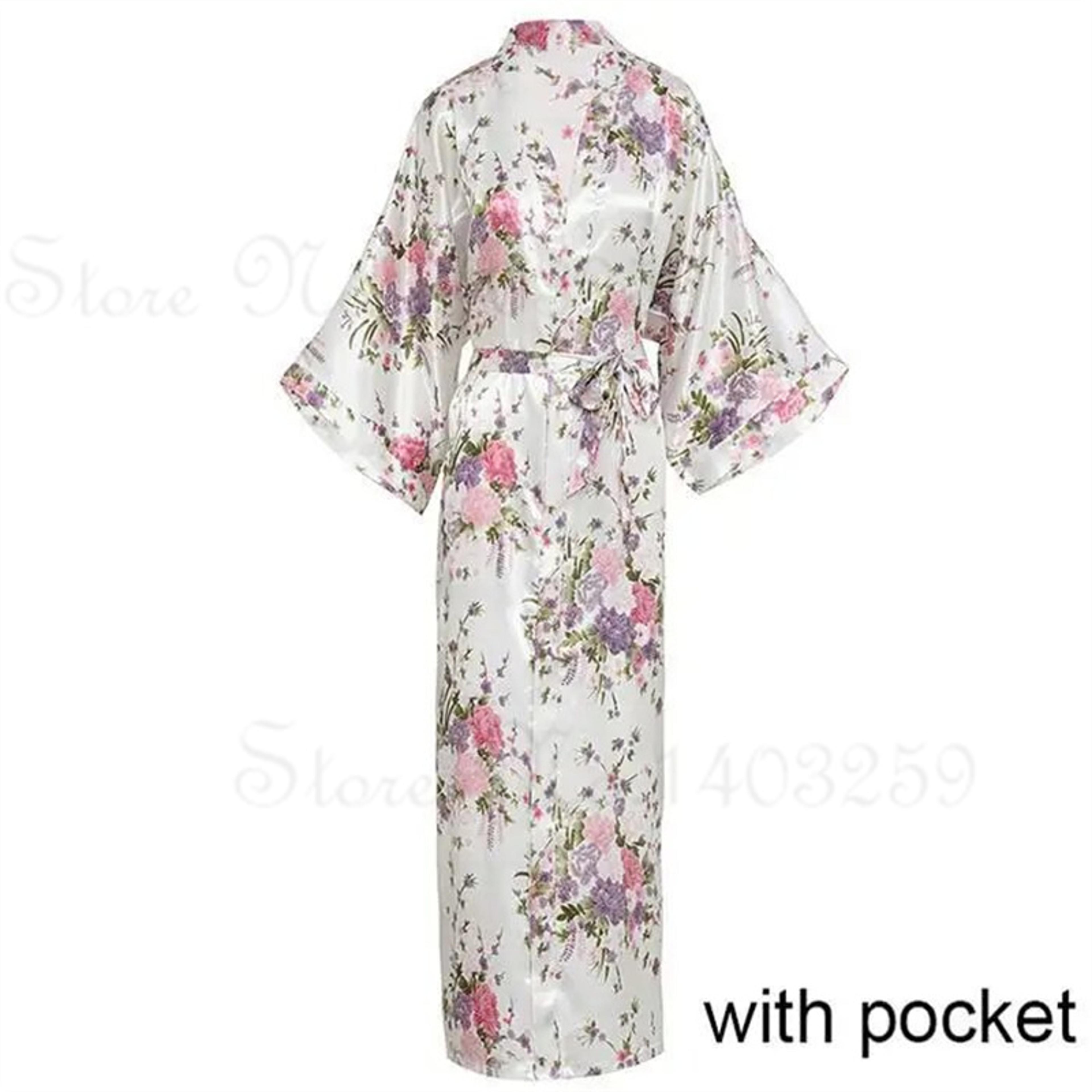 Women Satin Long Robe Sexy Wedding Bride Bridesmaid Gown Oversize Bathrobe With Pockets Loungewear  9