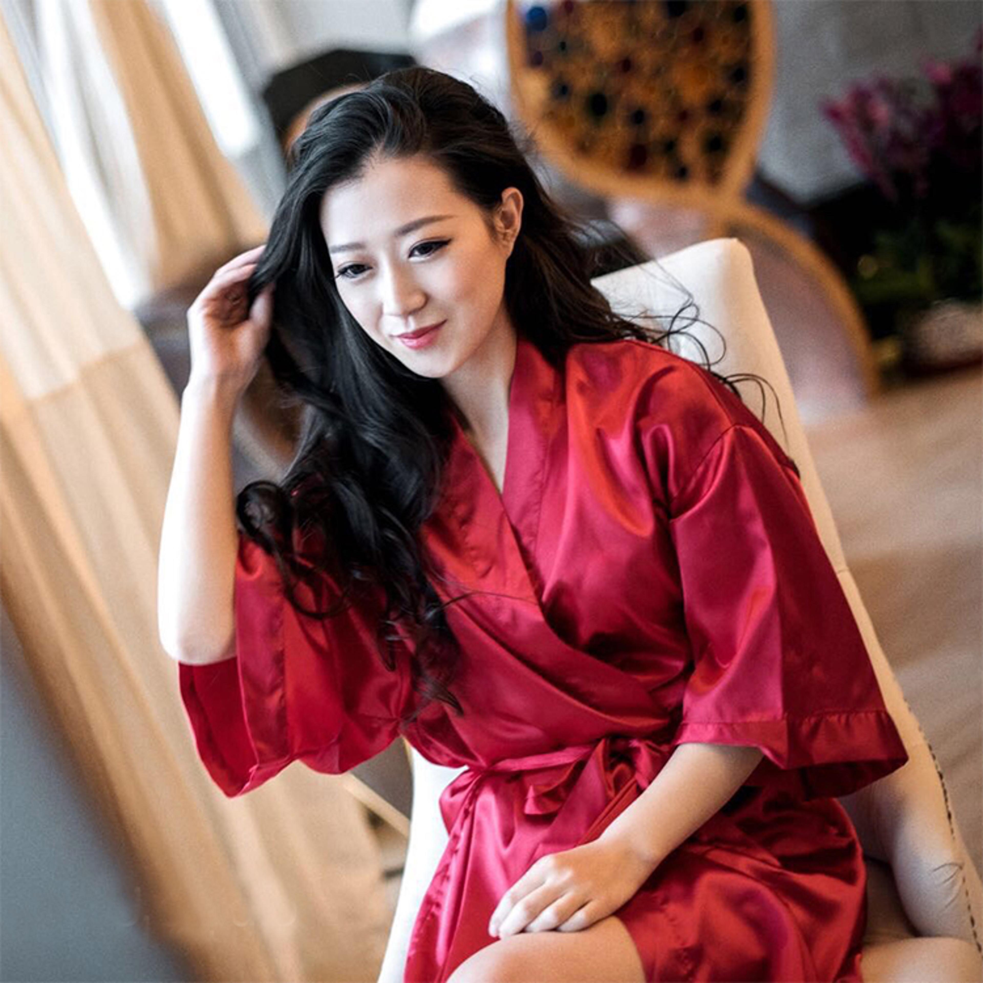 Summer Champagne Chinese Bride Satin Wedding Robe Sexy Nightdress Women Nightgown Bathrobe Gown Neg 2
