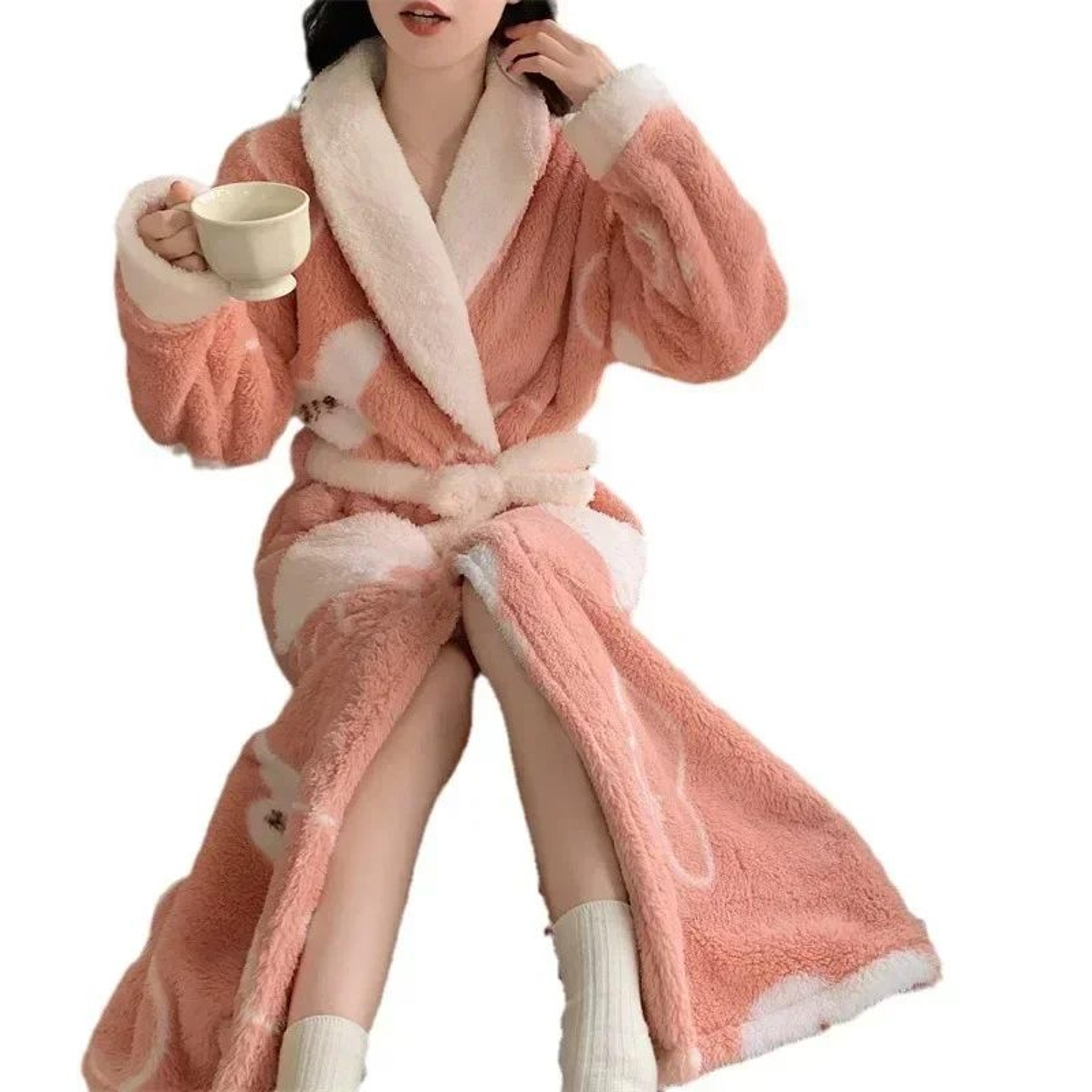 Long Coral Velvet Thick Bath Bathrobes For Women Autumn And Winter Warm Nightgown Shower Robe Bath  4