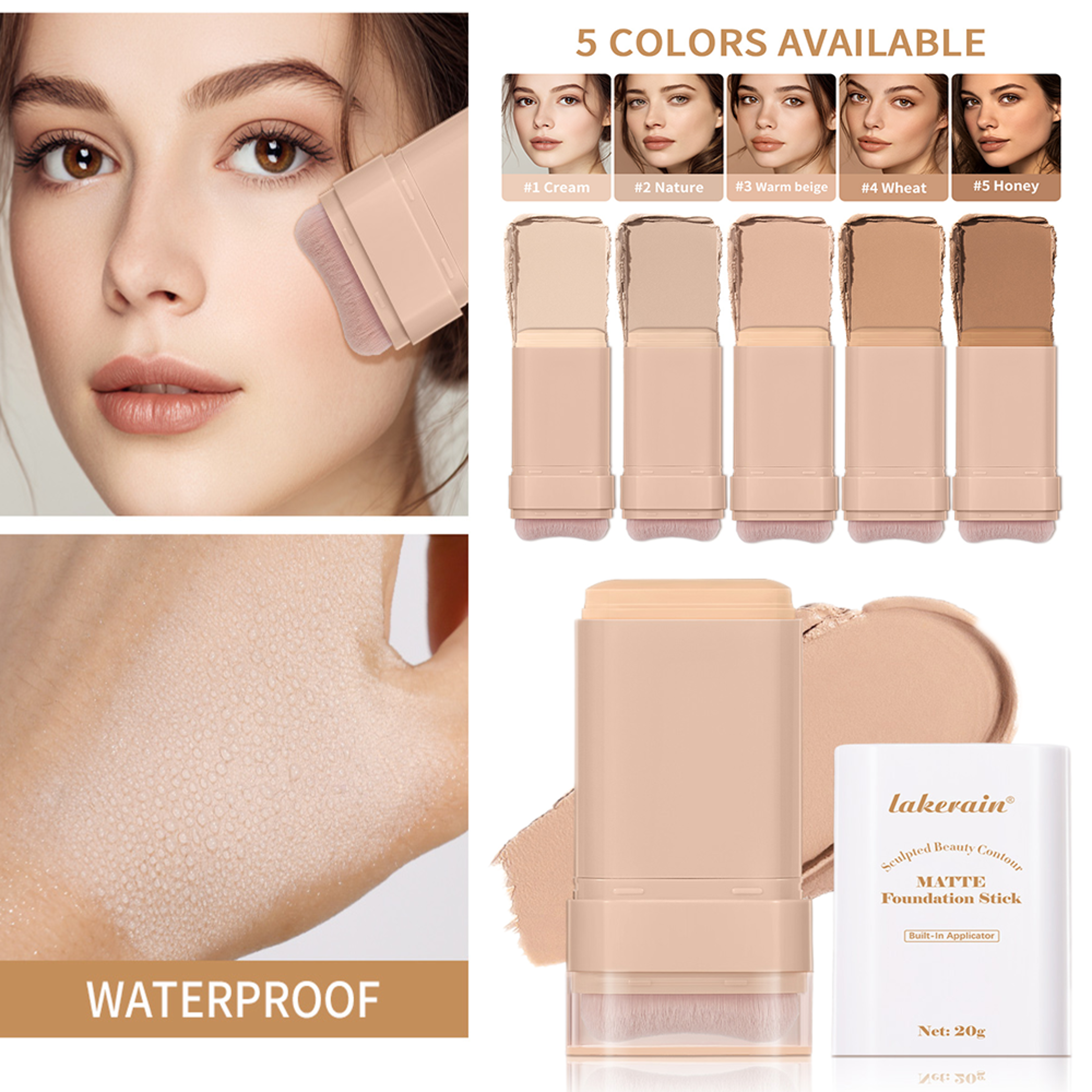 Multi Use Skin Tint Foundation Stick With Brush Matte Waterproof Long Lasting Oil Control 1