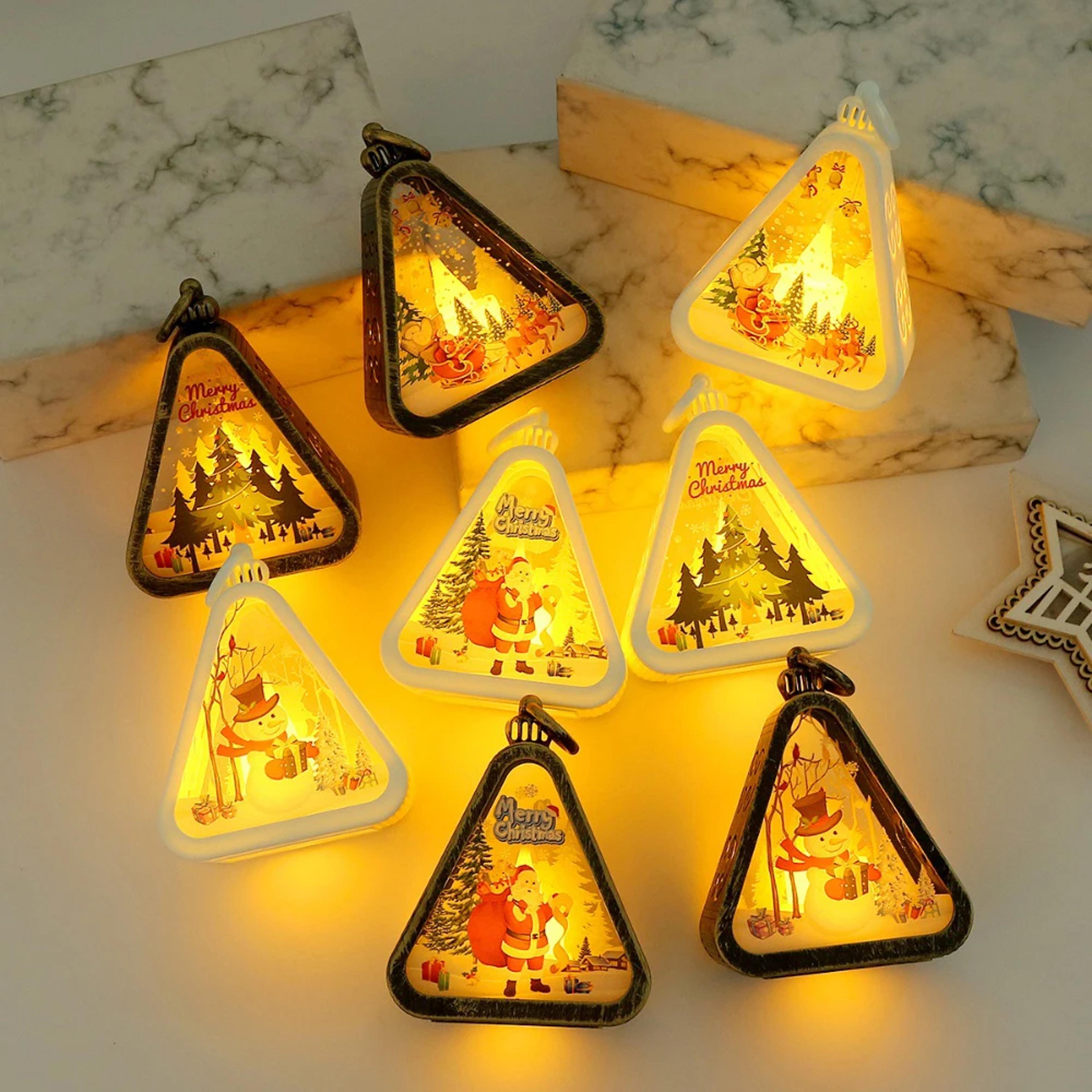 LED Mini Christmas Triangle Lantern Santa Claus Snowman Festival Lamp Indoor Table Ornaments Party  2