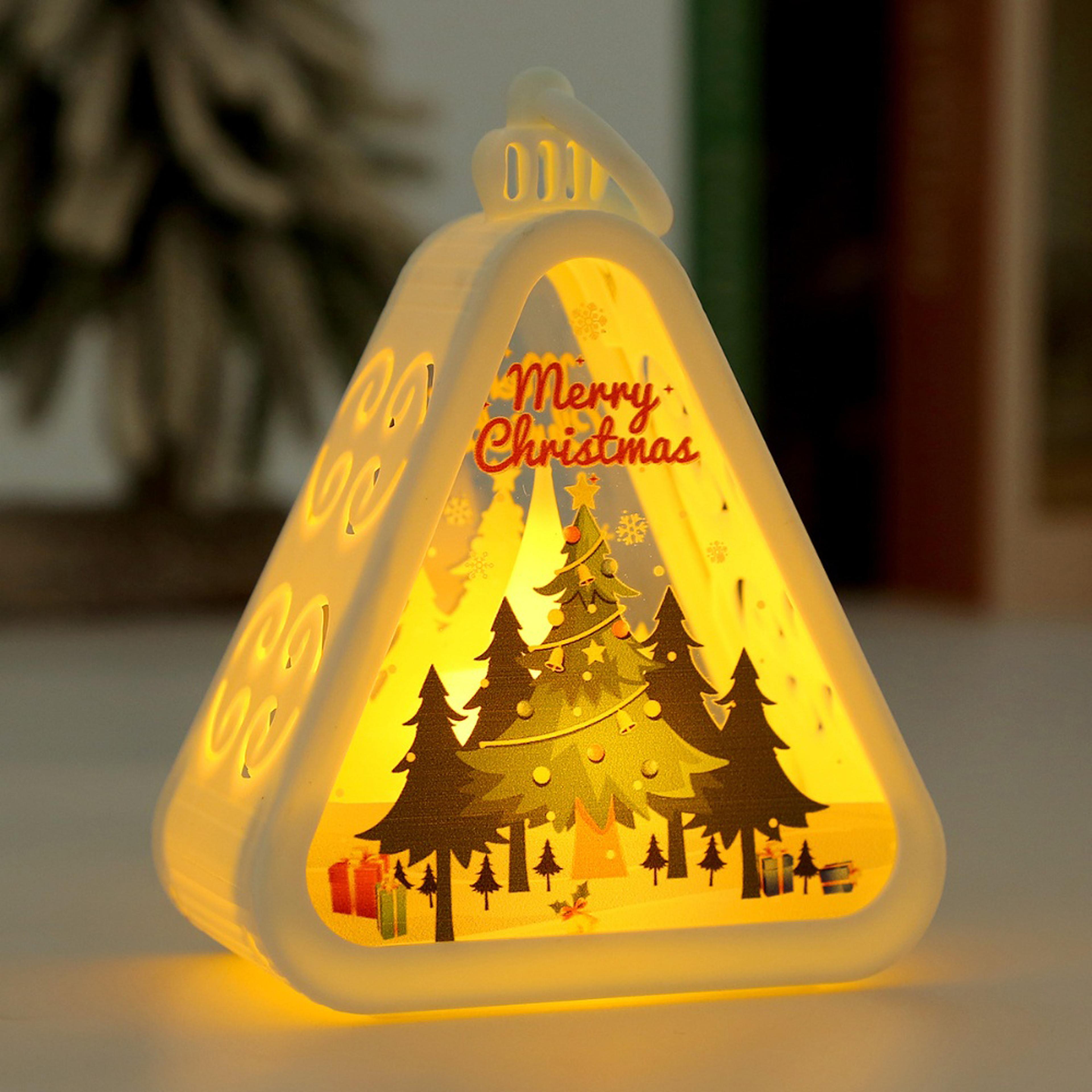 LED Mini Christmas Triangle Lantern Santa Claus Snowman Festival Lamp Indoor Table Ornaments Party  4