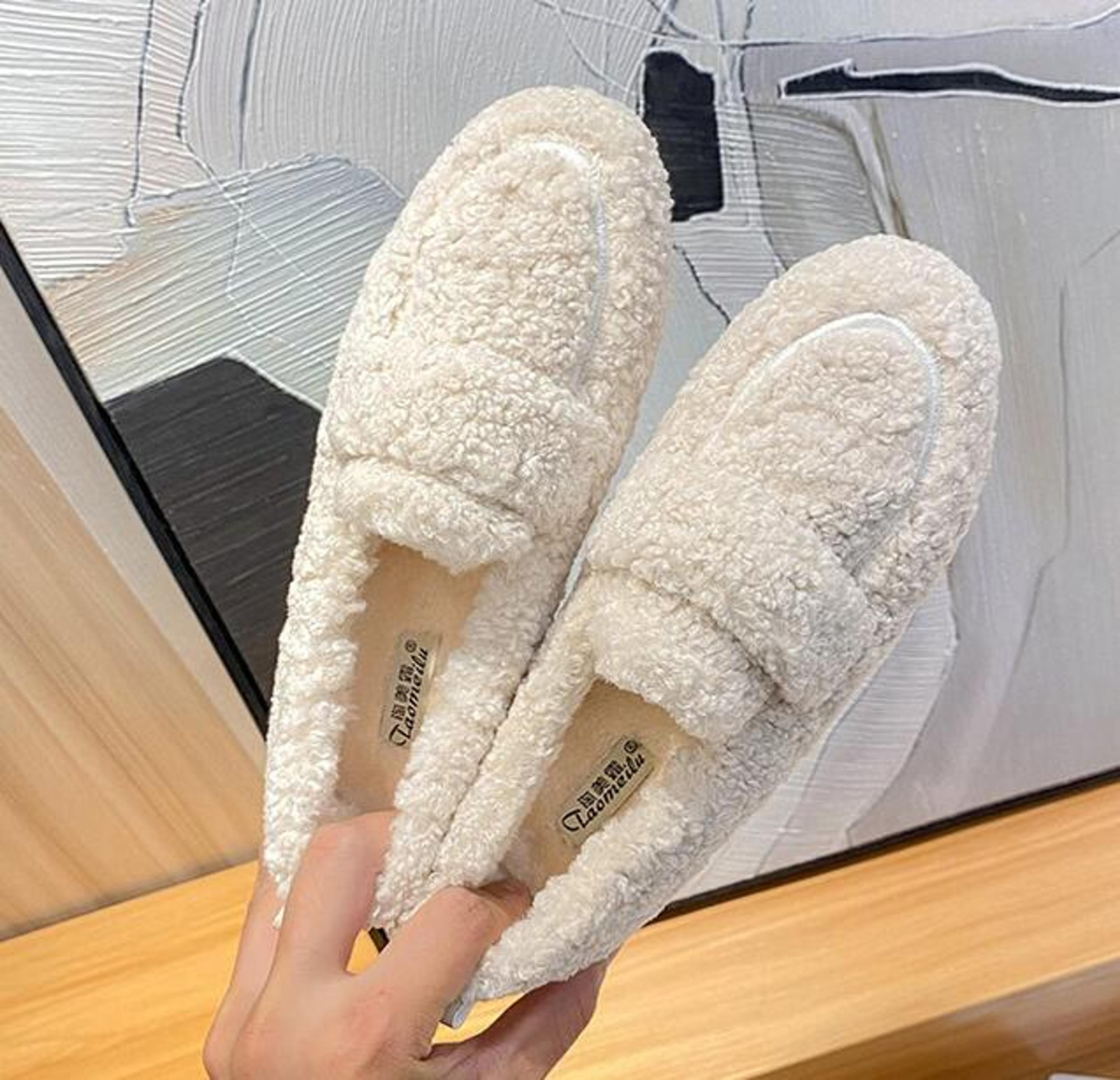 Furry Lambswool Mocasines Plus Size Women Shearling Flats Warm Cotton Shoes Slip On Sheep Fur Lined 2