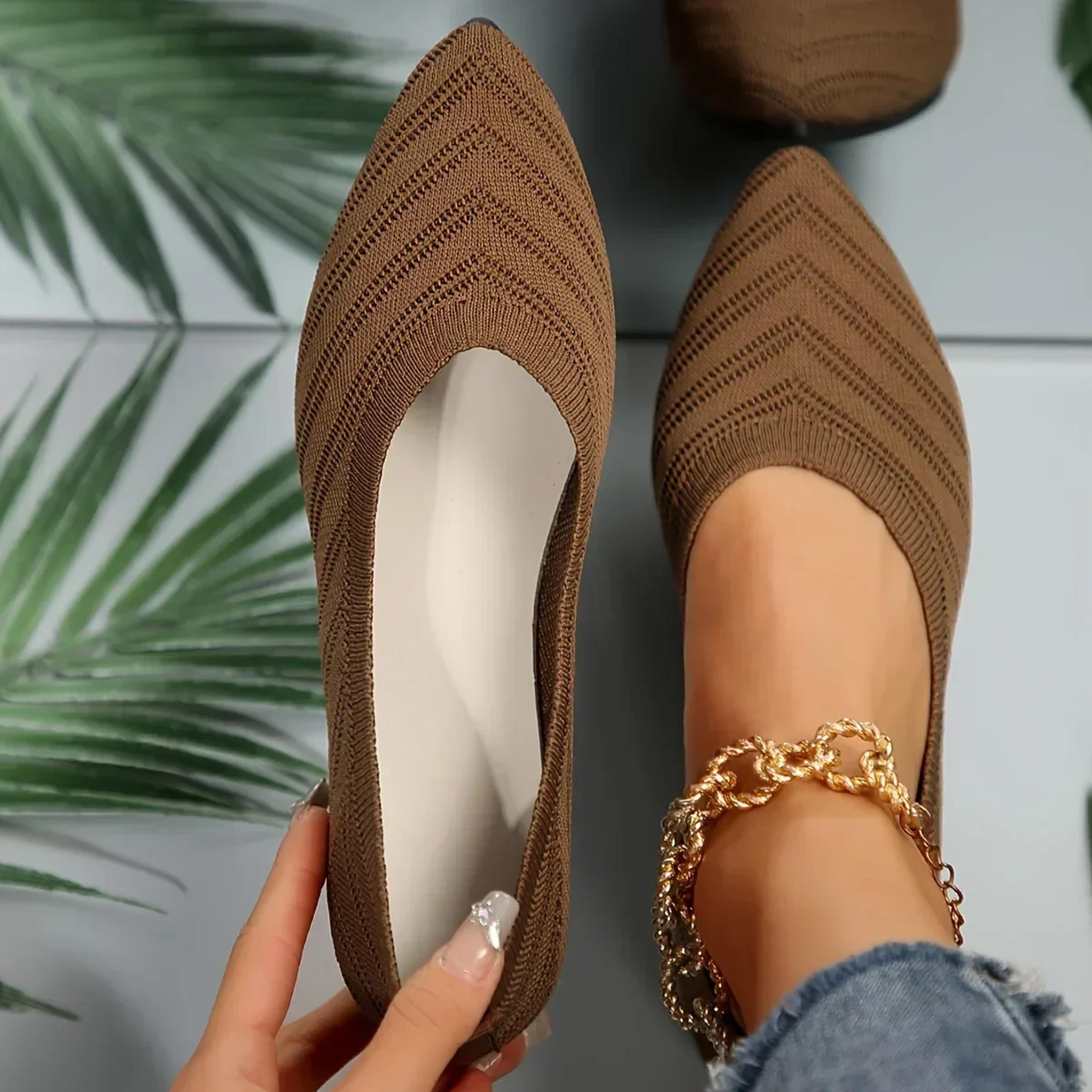 New 2024 Pointed Toe Flat Office Boat Solid Color Knitted Slip On Shoes Casual Ballet Flats Shoes W 1
