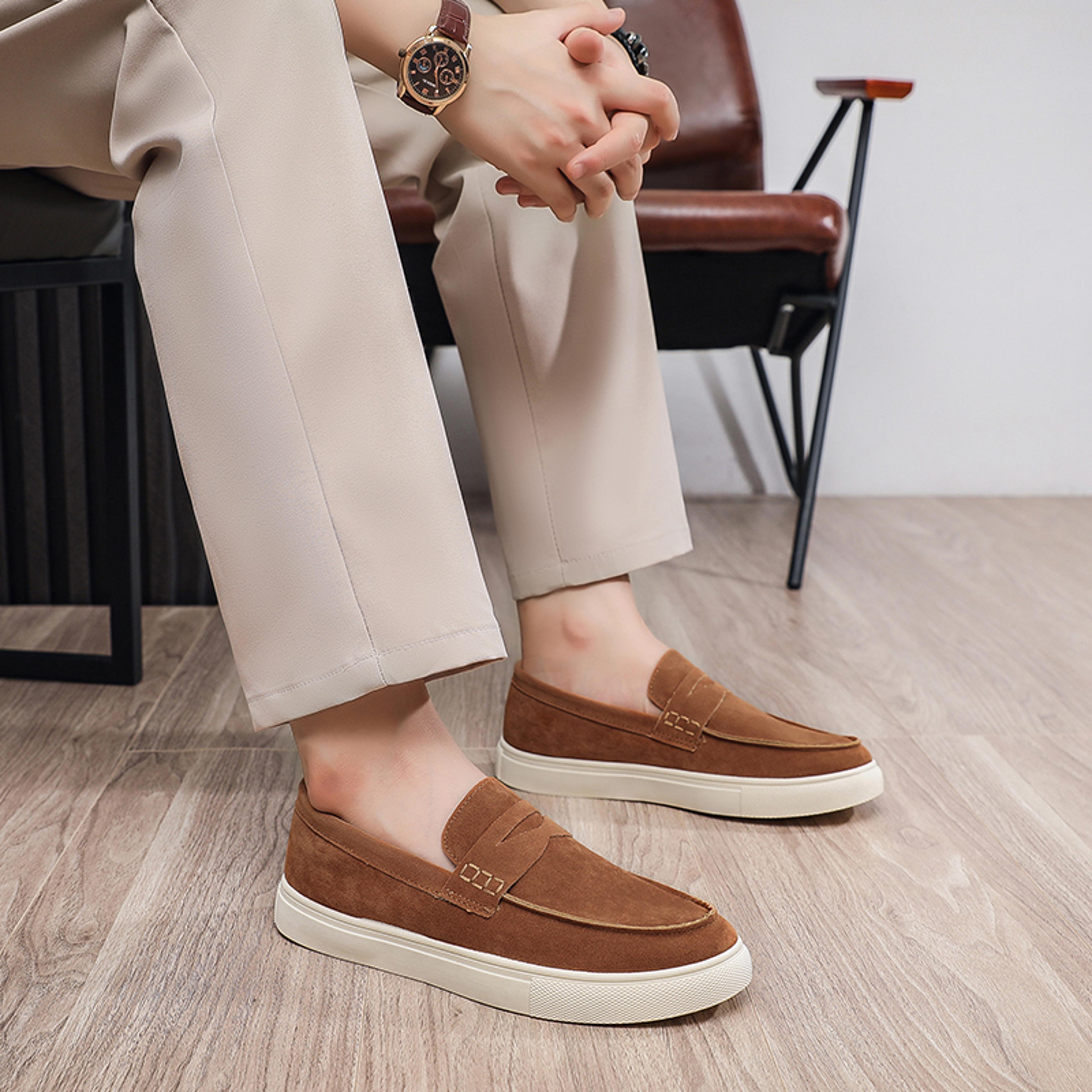Mens Suede Leather Loafers For Autumn Classic Brown SlipOn Loafers Casual Walking Shoes Driving Sho 2