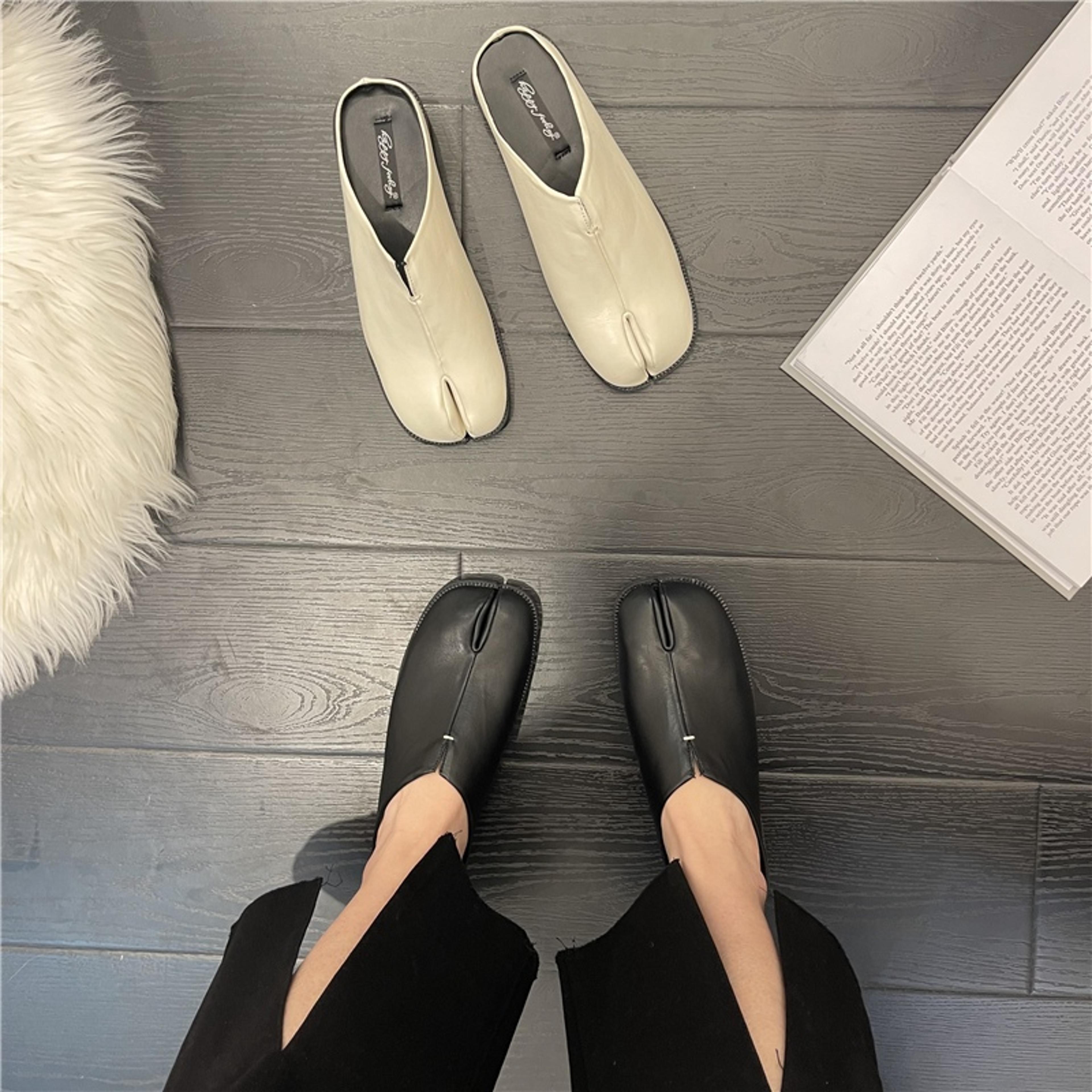 Leather Split Toe Flat Shoes For Women New Fashion Tabi Ninja Flats Cozy Loafers Casual Low Heels L 1