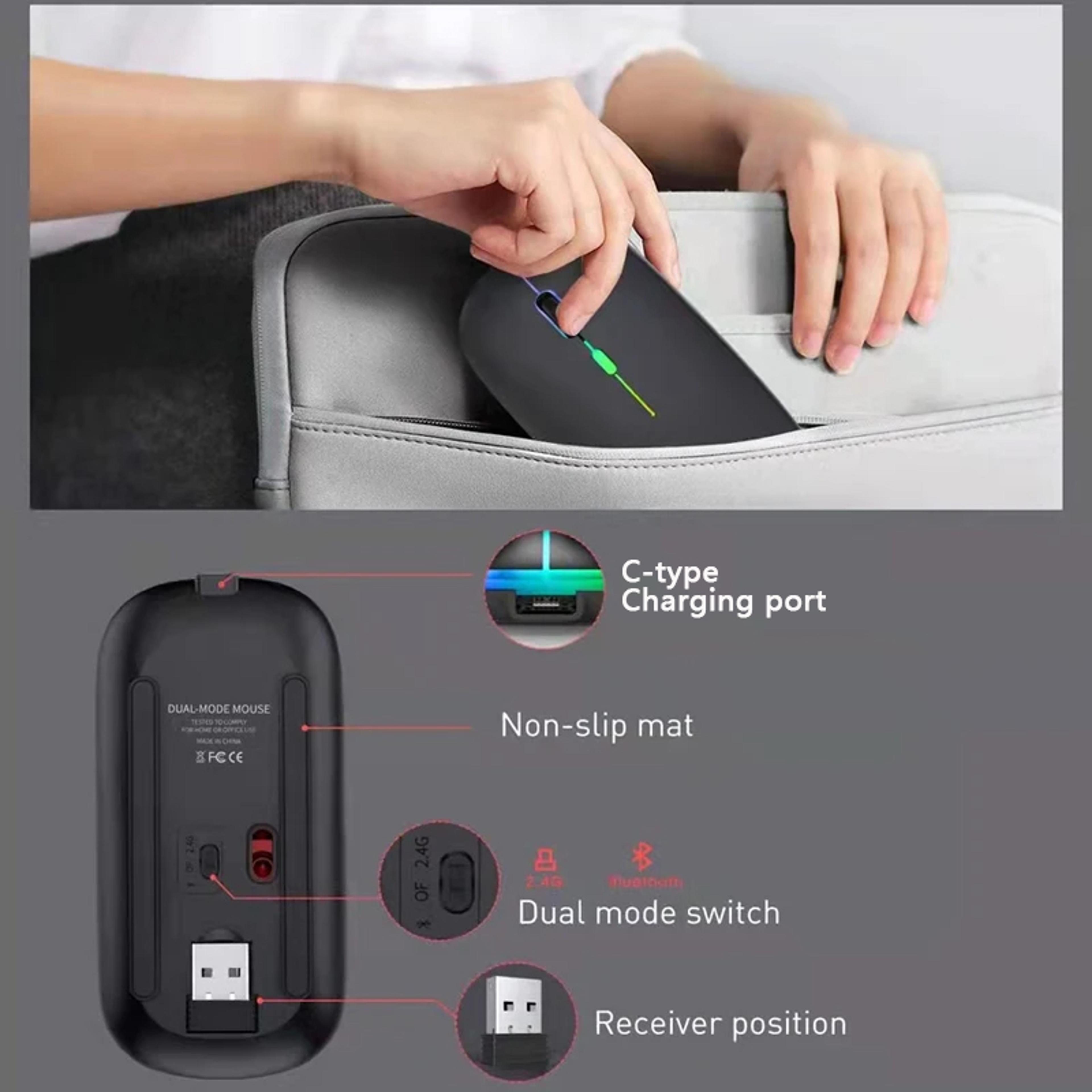 LED Backlit Wireless Mouse Rechargeable Silent Optical Mice Bluetooth Dual Mode Perfect For Laptops 5