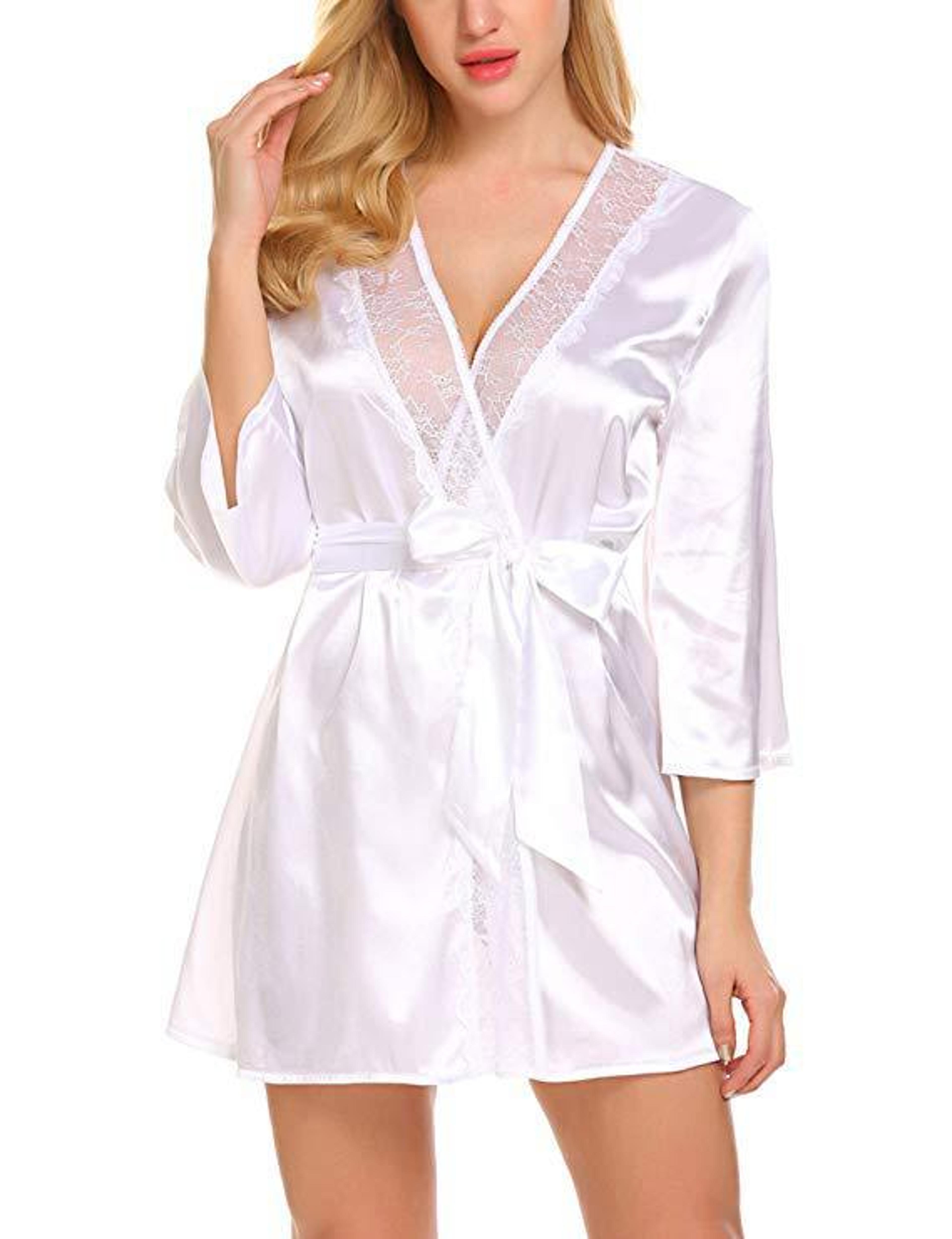 Women Sexy Lace Satin Robe Black Plus Size Sleepwear Nighty Soft Comfortable Short Nightgown Bathro 3