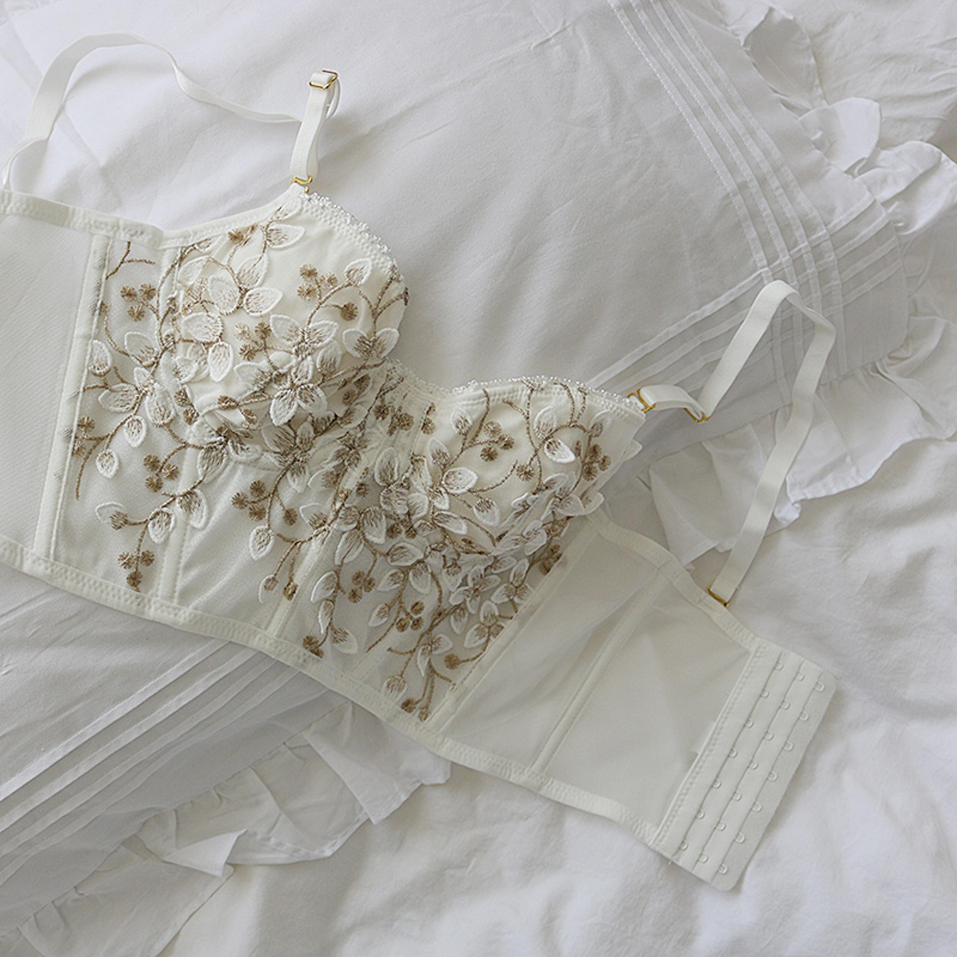 Sexy Lace Fish Bone Corset Bra ThreeDimensional Embroidered Half Cup Bralette Widened Breasted With 2