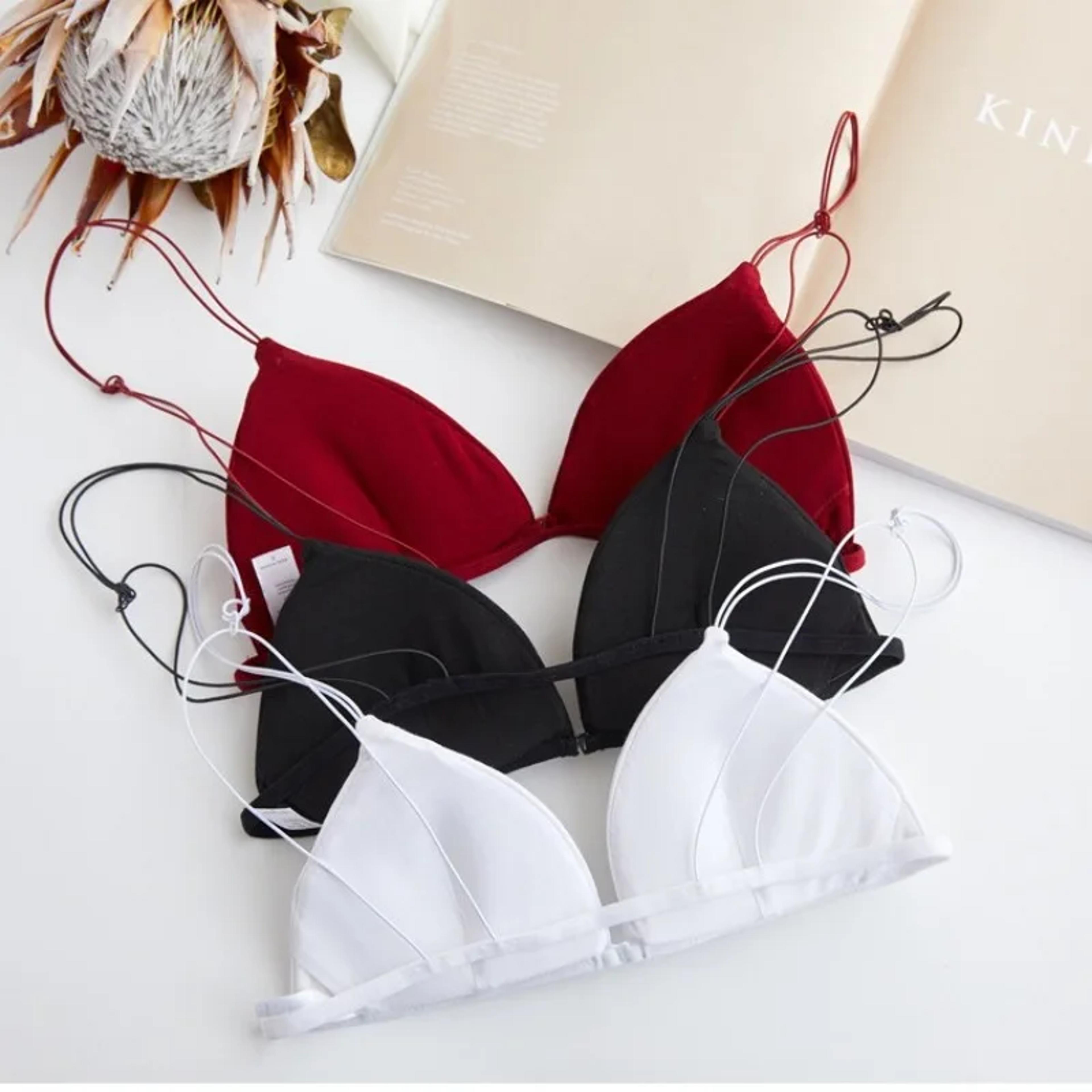 Sexy Thin Suspender Front Button Bra Triangle Cup Neck Design Beautiful Back Front Buckle Straps Wi