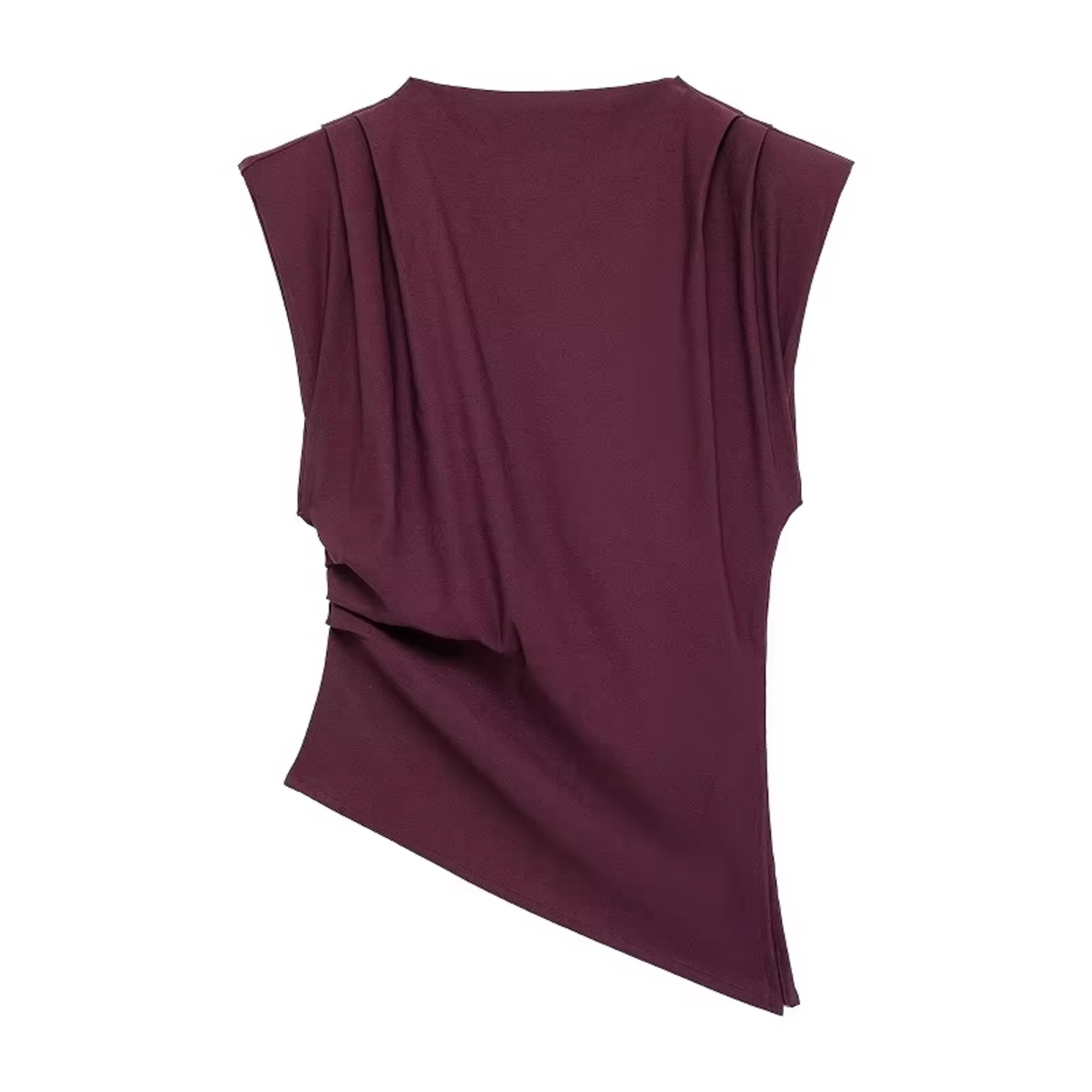 Slim Fit Summer Asymmetric Tank Women Wine RedBrownBlack Ruched Sleeve Tops For Office  Party Breat 4