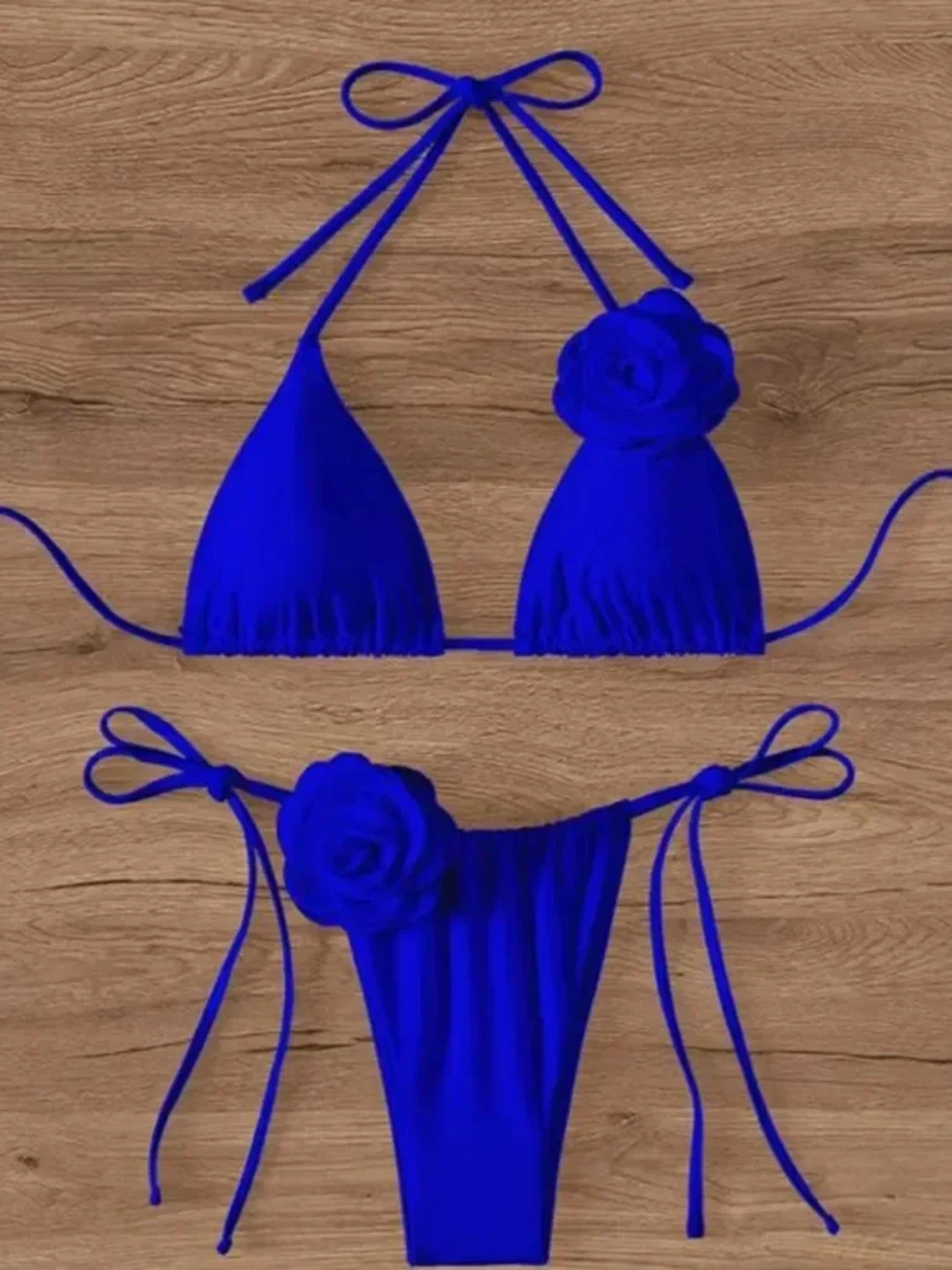 Sexy Flower Bandeau Thong Bikini Laceup Swimwear 2025 Women Brazilian Bikinis Set Mujer Swimming Ba