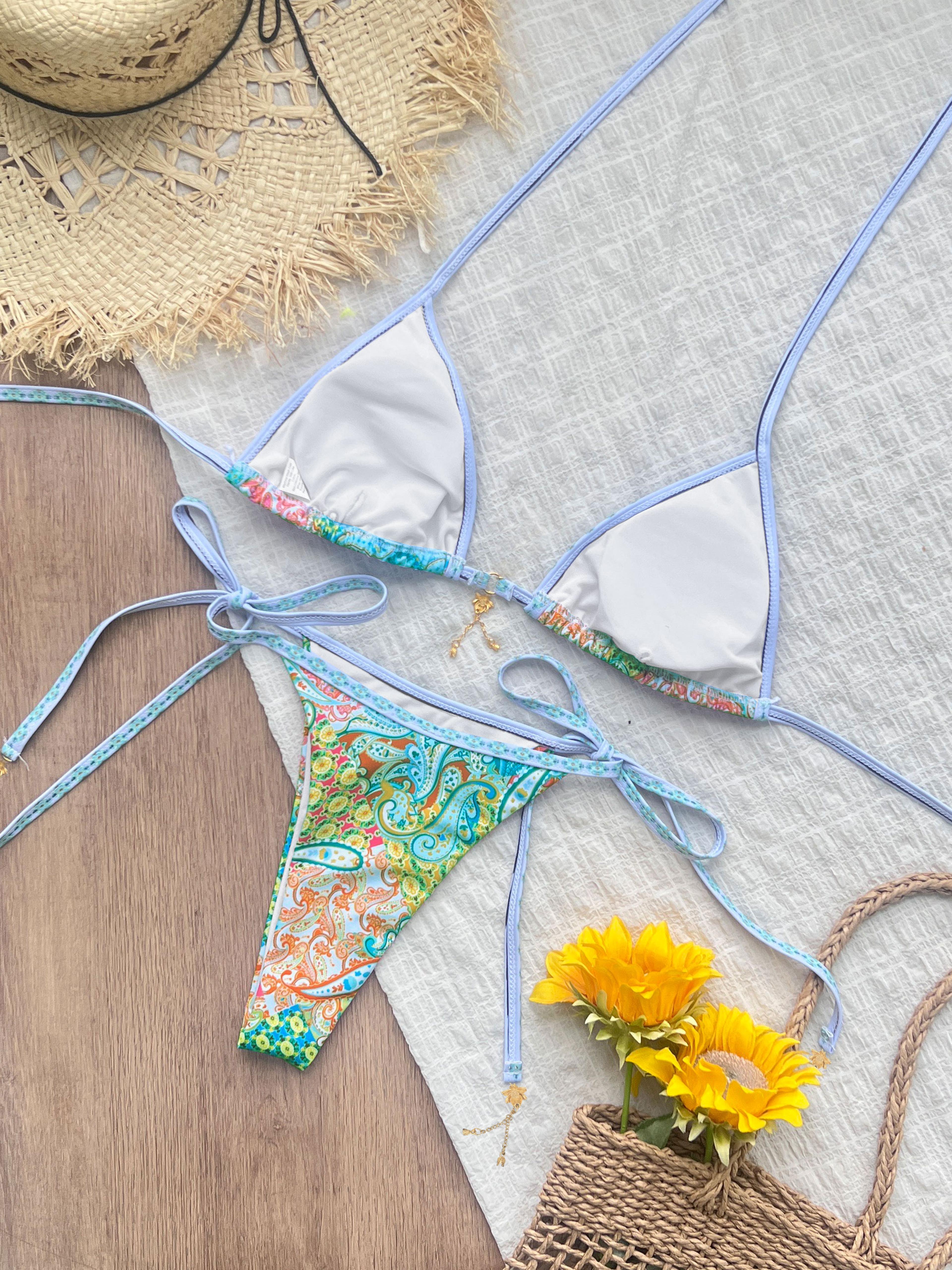Sexy Trend Triangle Stripped Micro Bikini Set Womens Swimsuit Fashion Lady Swimwear Vacation Beachw 5