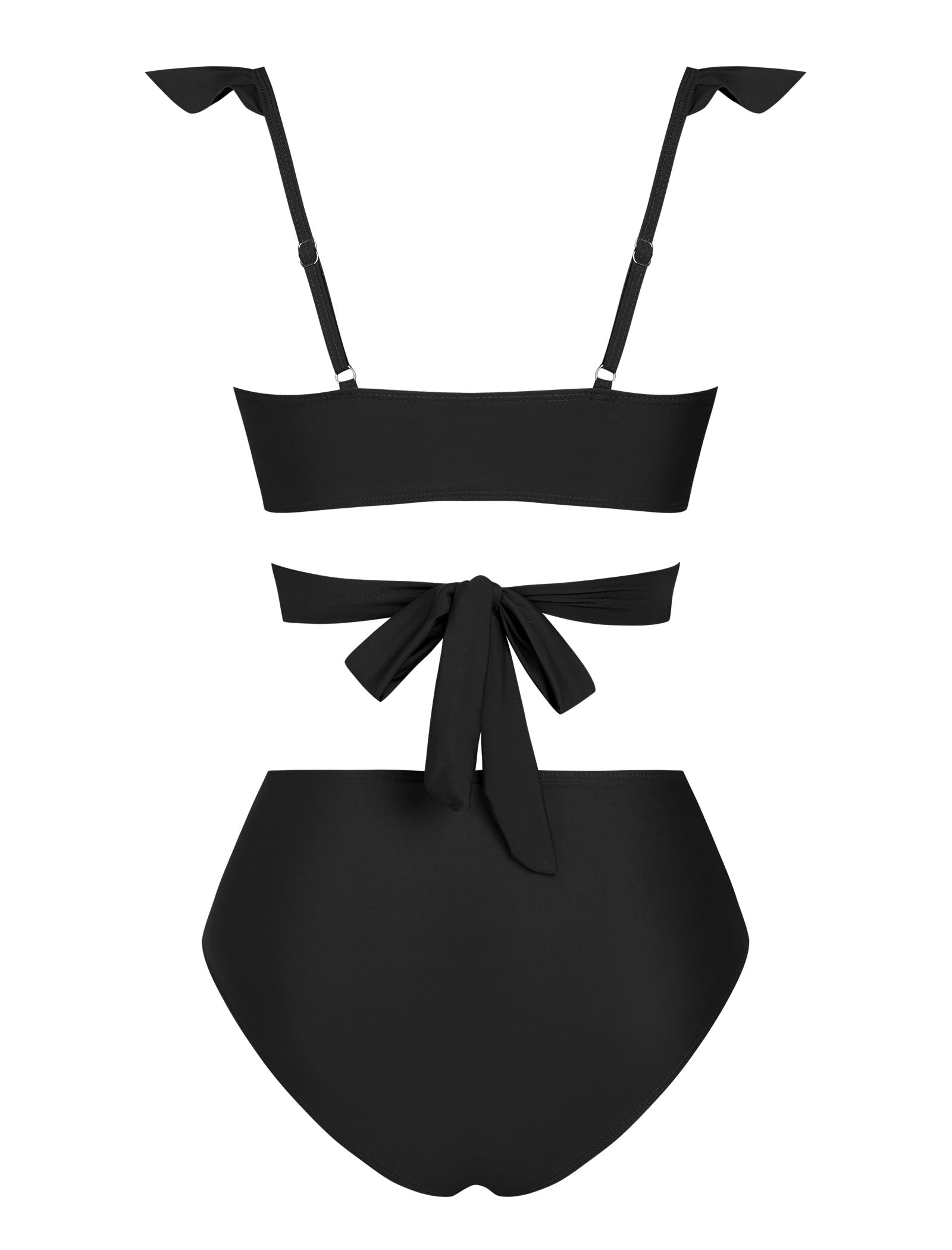 High Waisted Bikini Set For Women Ruffle Two Piece Swimsuit Cross Cutout Ruched Bathing Suit 5