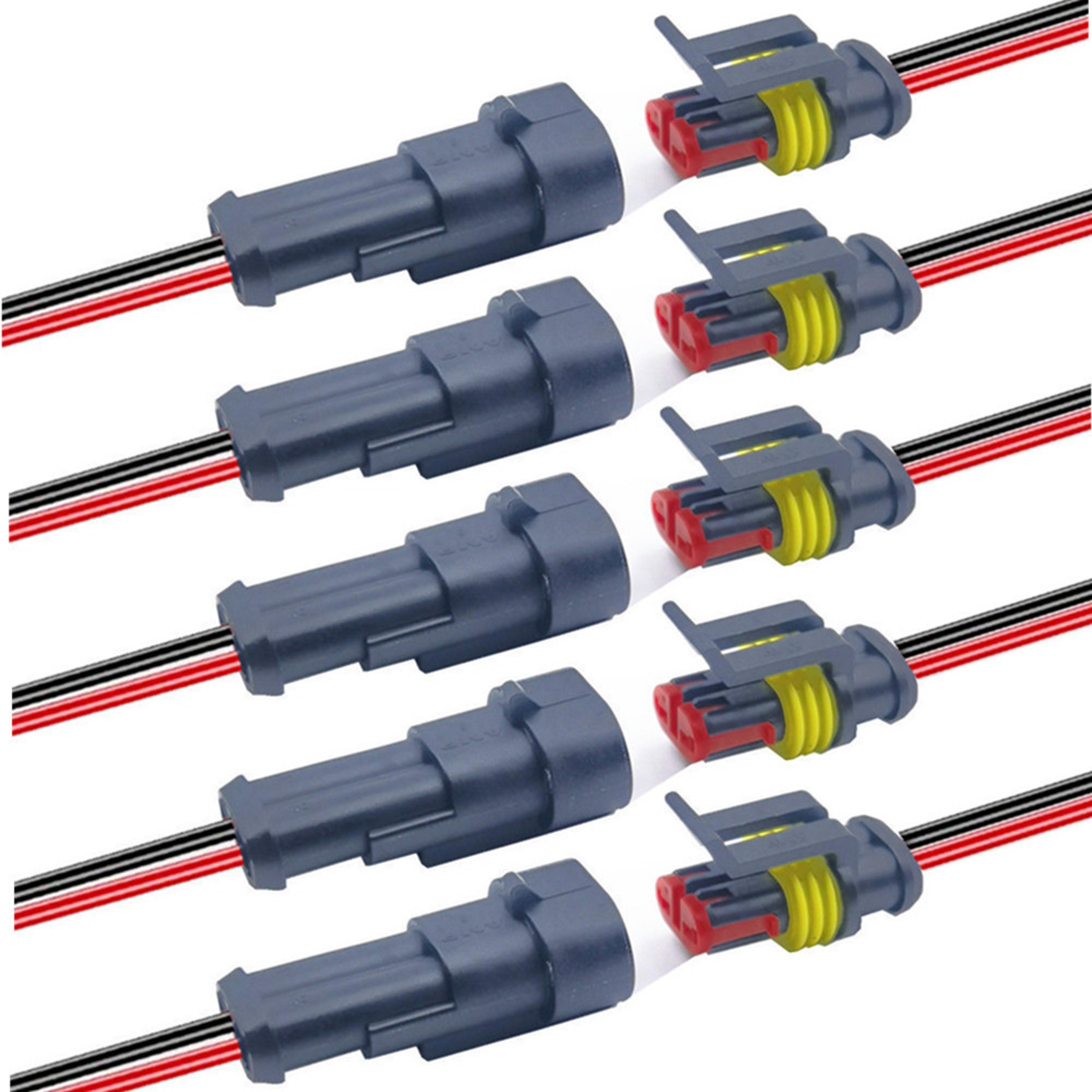 waterproof electrical connector set with quick connect wire terminals for cars boats and rvs