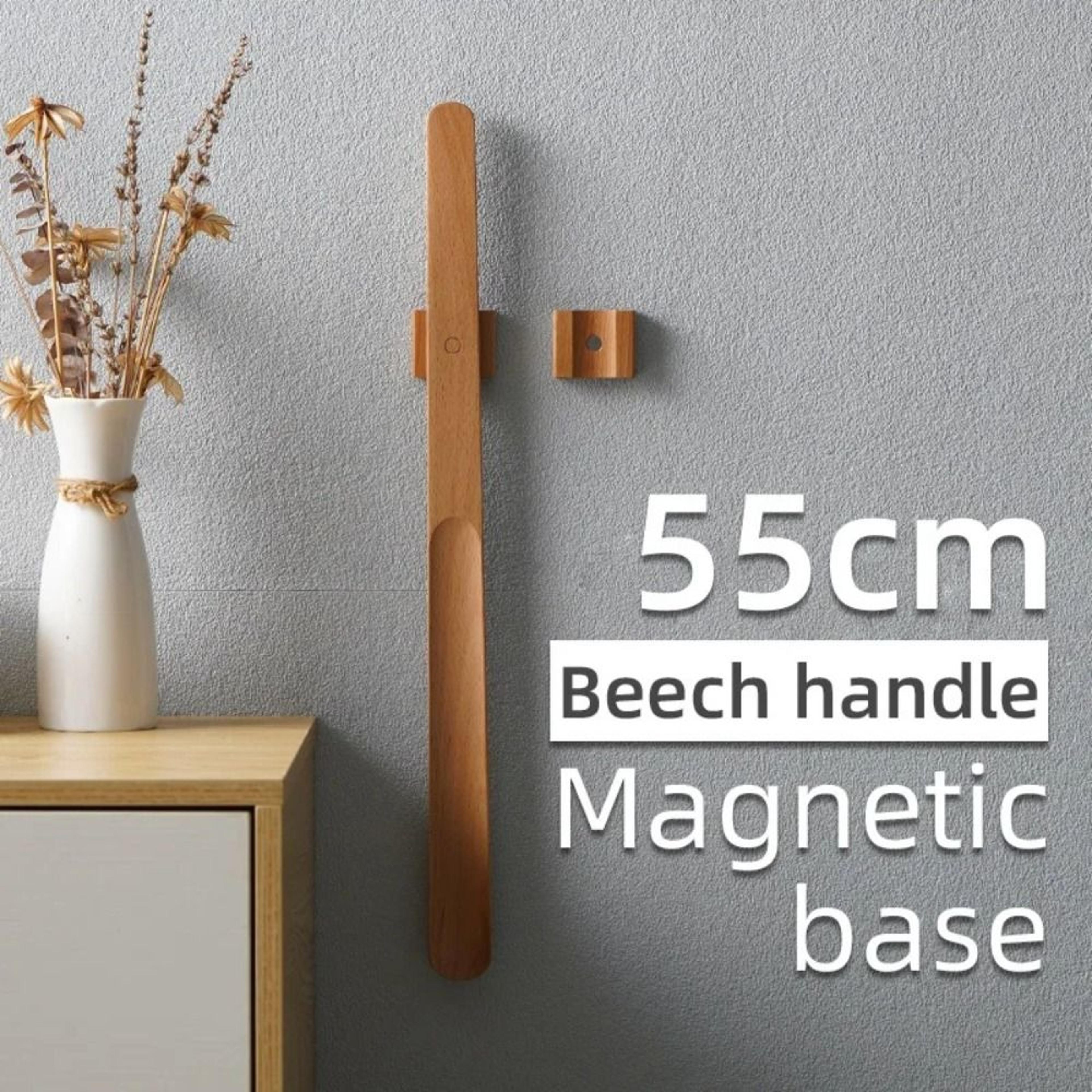 Durable 55CM Magnetic Wooden Shoehorn With Long Handle Assistance 3