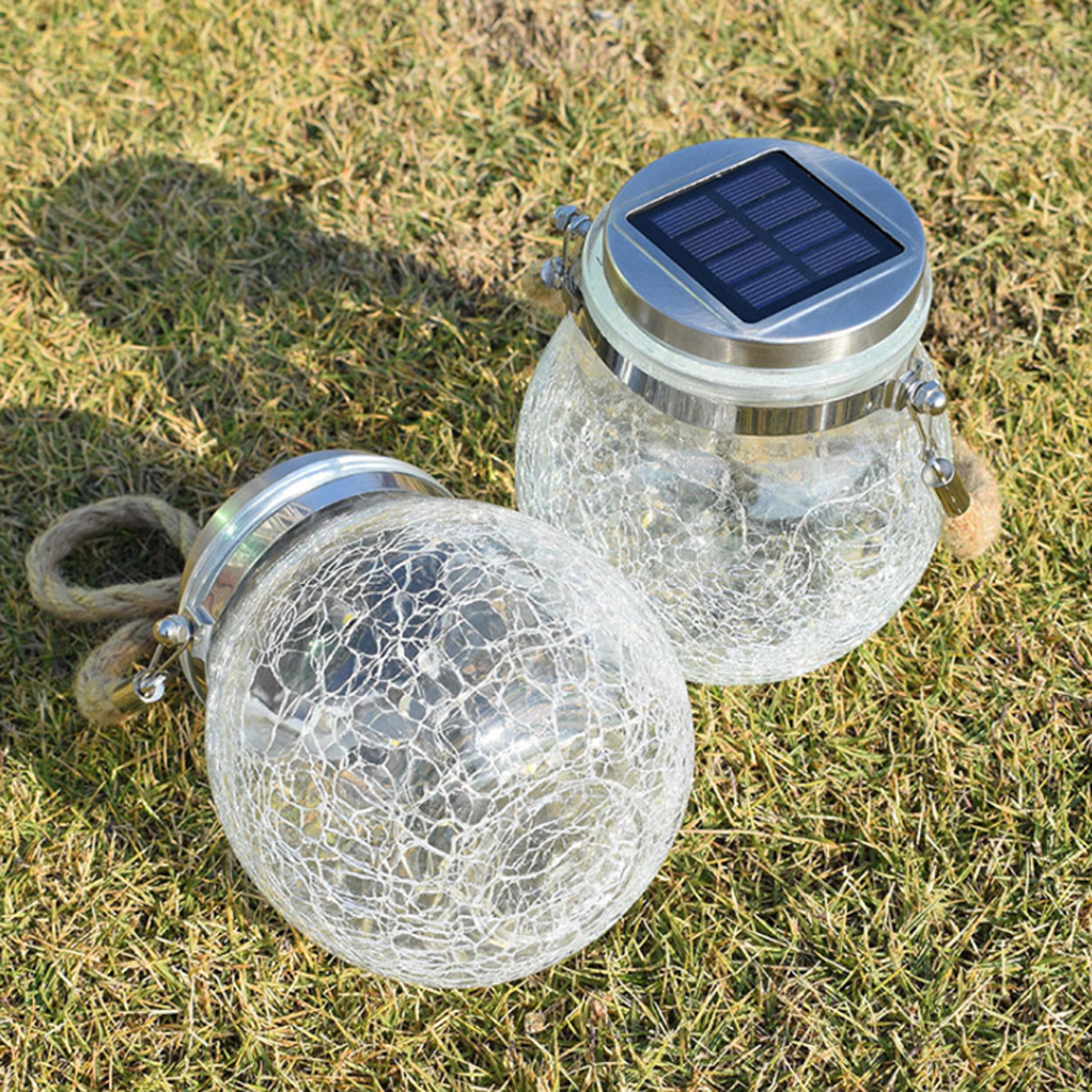 Outdoor String Lights For Garden Patio Yard Tree Solar Cracked Glass Jar Lamp Waterproof Warm White