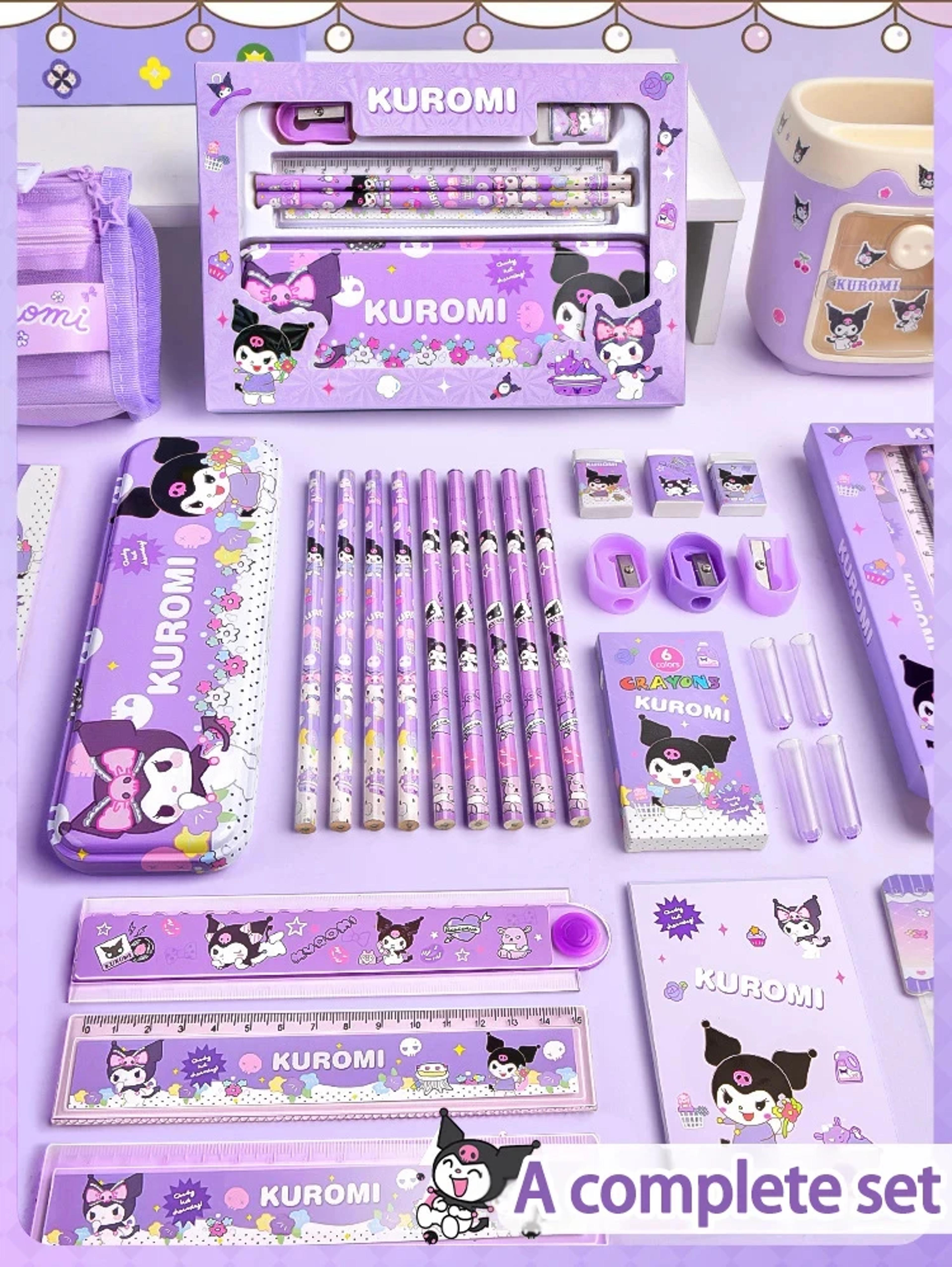 Cinnamoroll School Supplies Sanrio Kuromi Stationery Set My Melody Rulers Study Pencils Erasers Gif 1