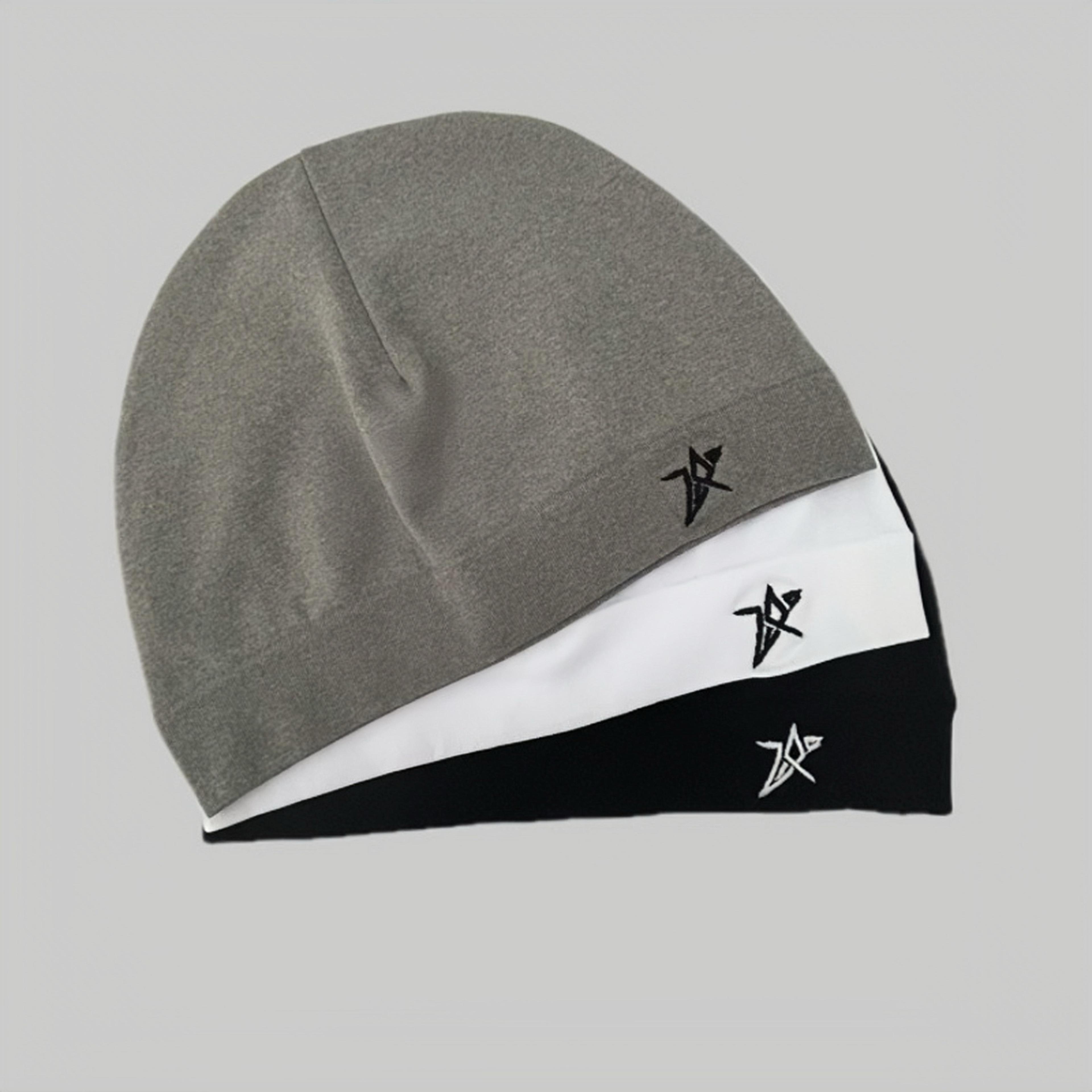soft breathable stretch hat for men women, star embroidered skull cap, outdoor sports hiking running cycling all season