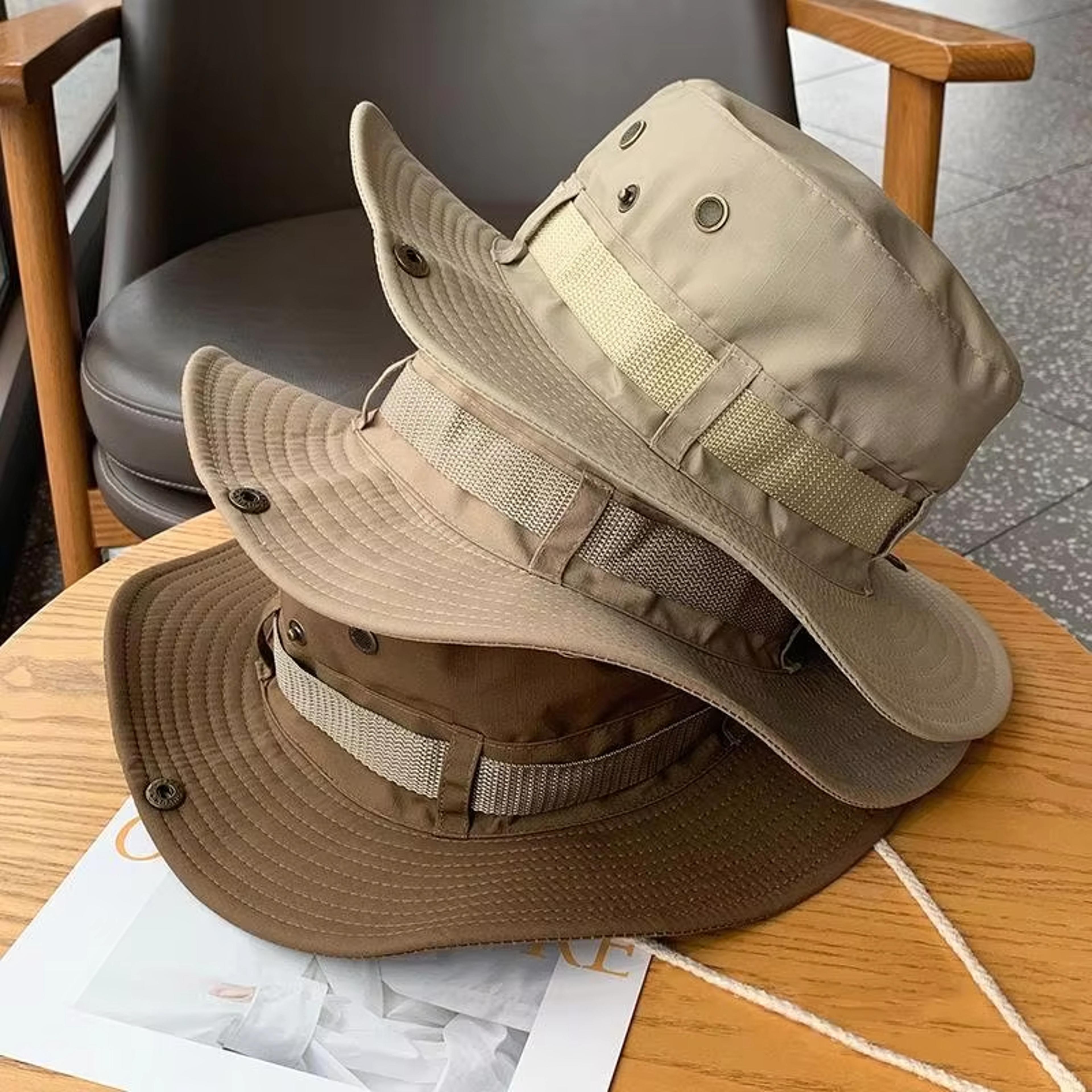 foldable adjustable chin strap wide brim boonie hat, unisex sun hat for outdoor fishing, superior hiking hunting
