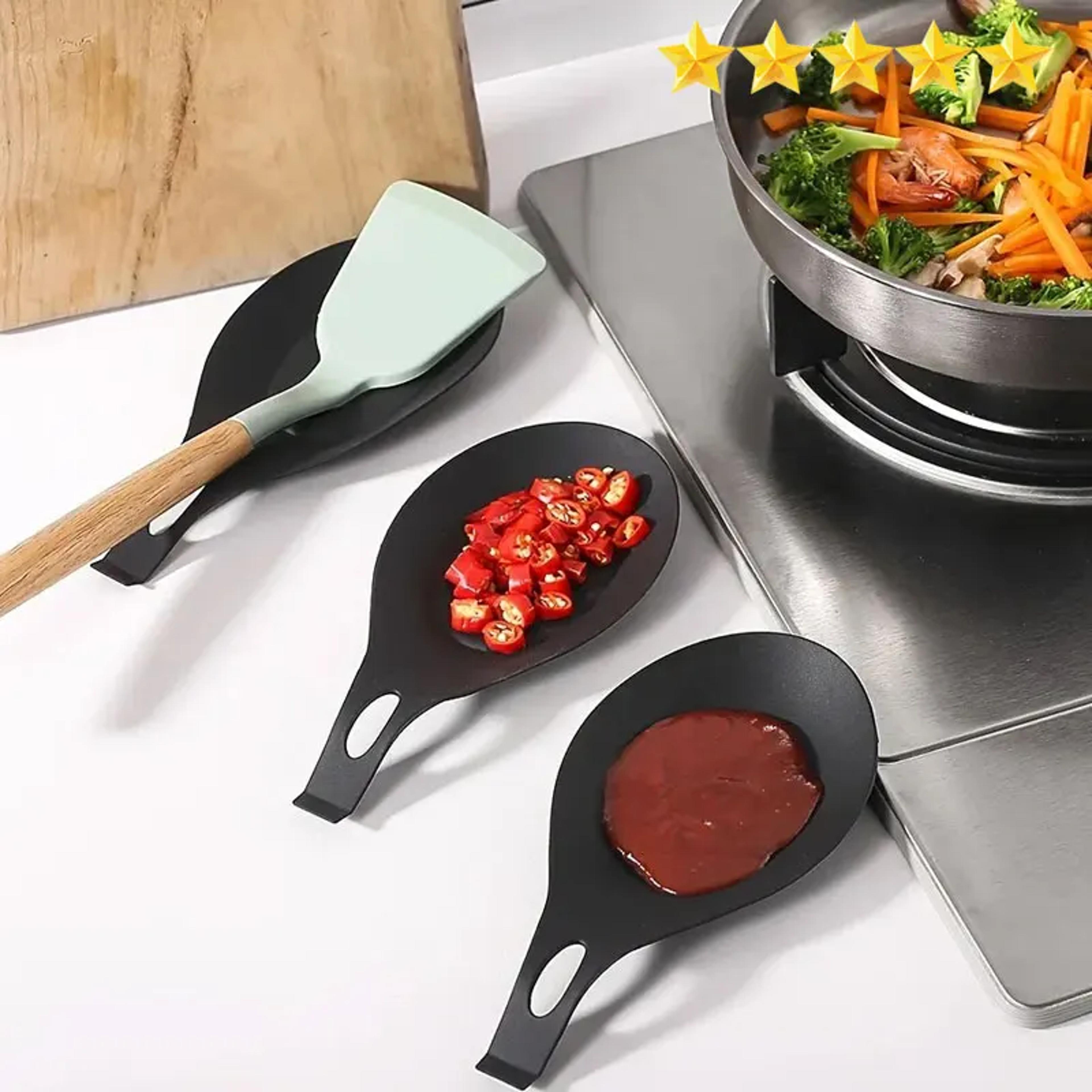 heat resistant silicone spoon rest, spatula holder for kitchen, utensil tray mat
