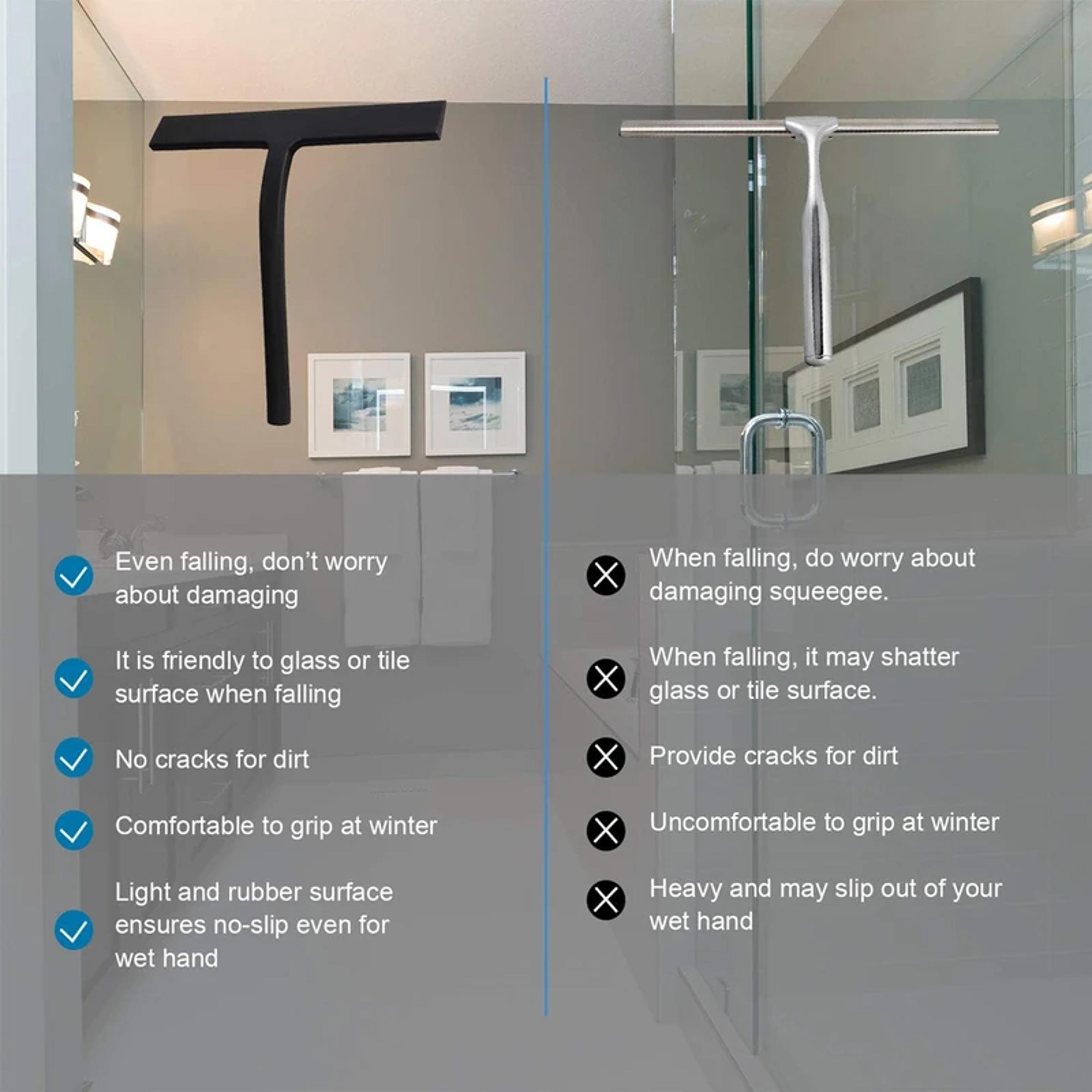 Streak Free Cleaning With Matte Black Silicone Squeegee For Glass Bathroom Shower Doors Mirrors Til 1