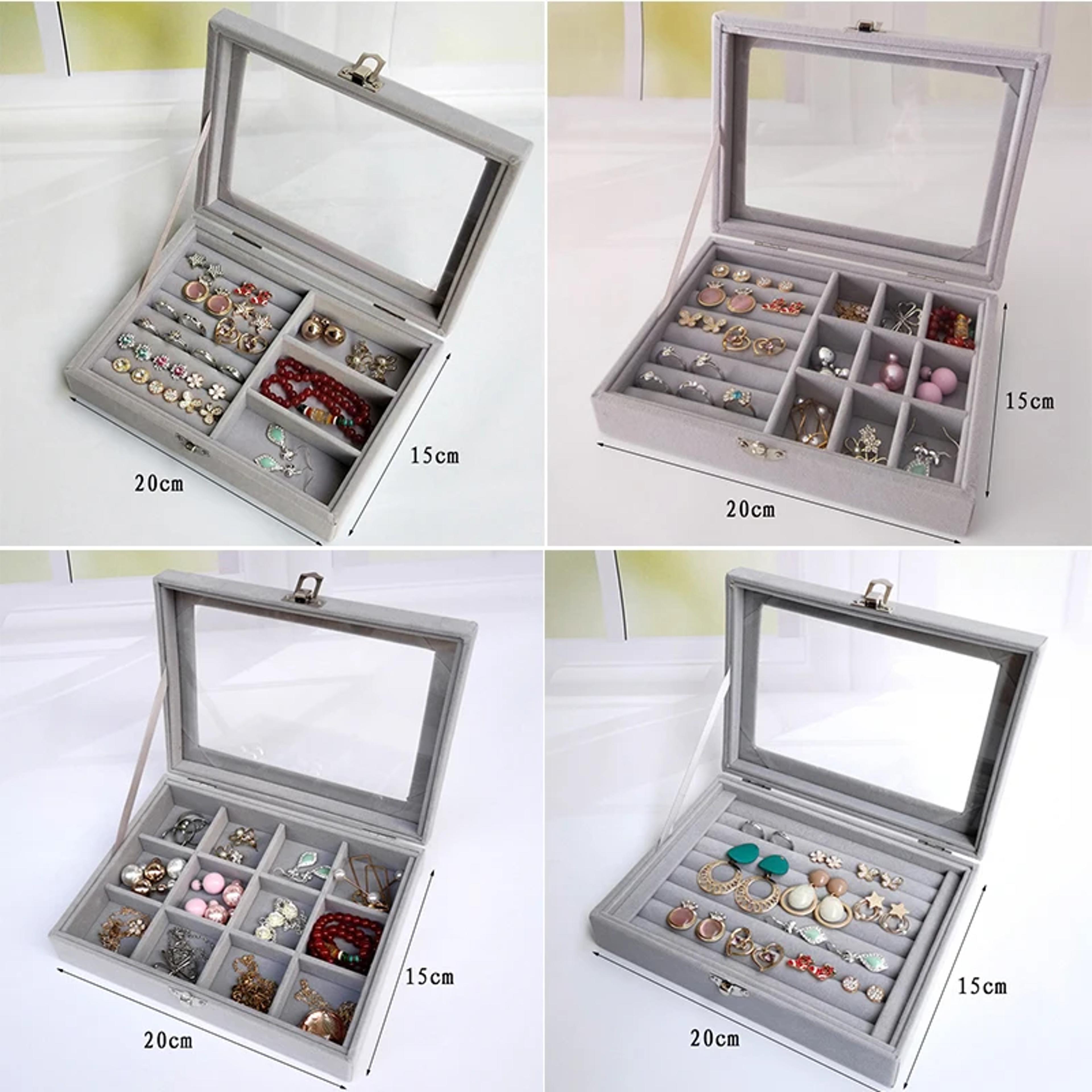 Display Organizer Box For Jewelry Velvet  Glass Tray Holder Case For Rings  Earrings 1