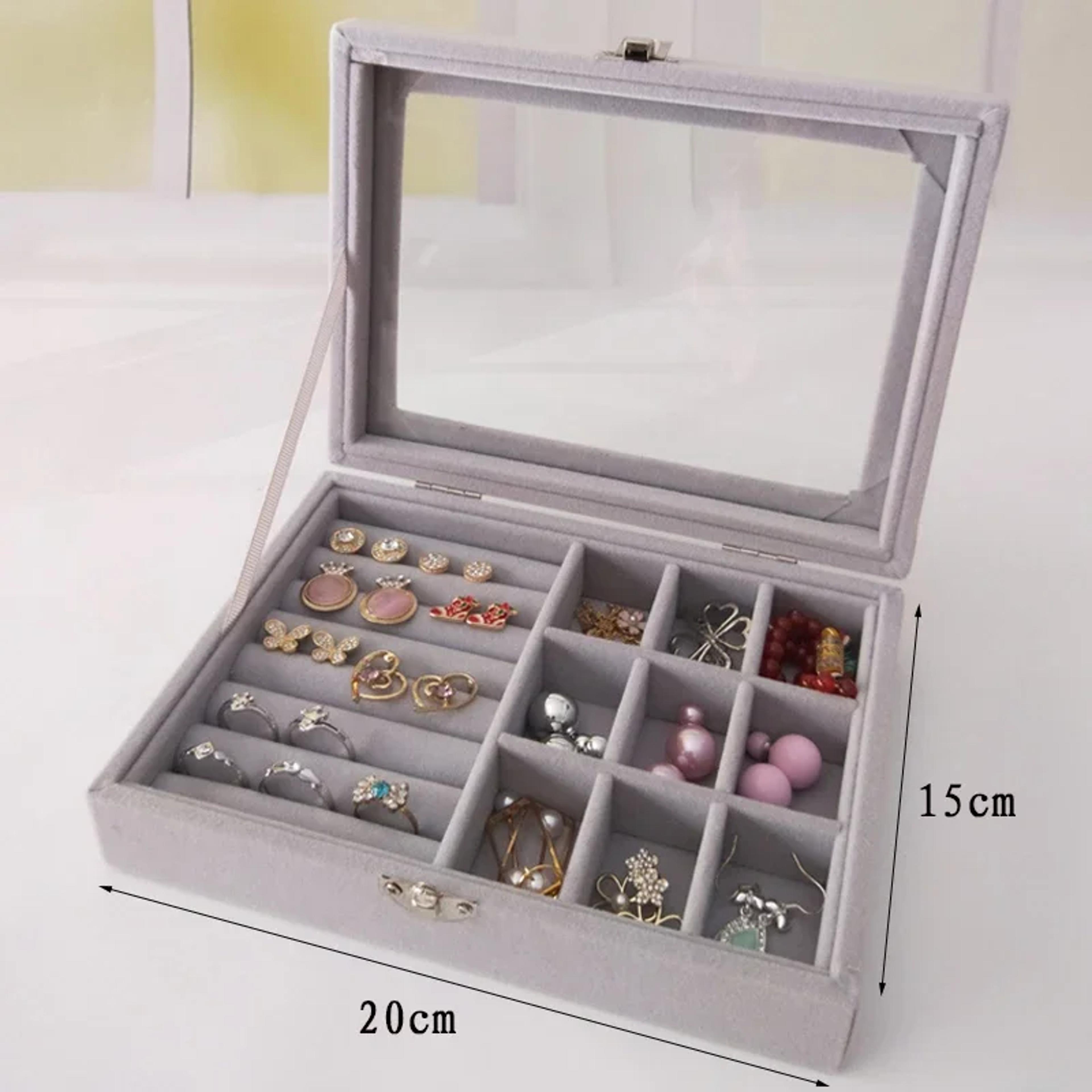 Display Organizer Box For Jewelry Velvet  Glass Tray Holder Case For Rings  Earrings 6
