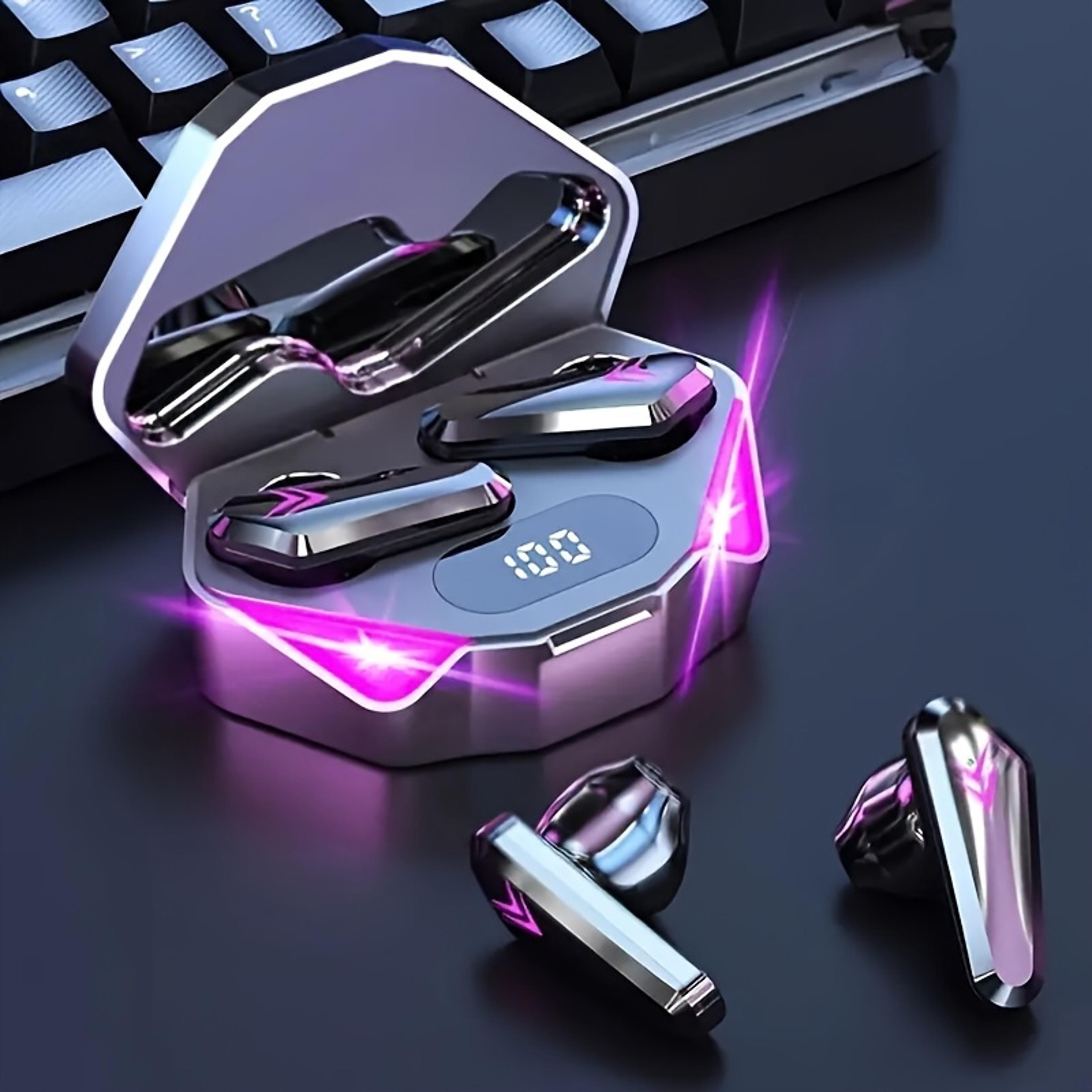 bluetooth earphones, wireless headset with mic, led display gamer earbuds, noise cancelling