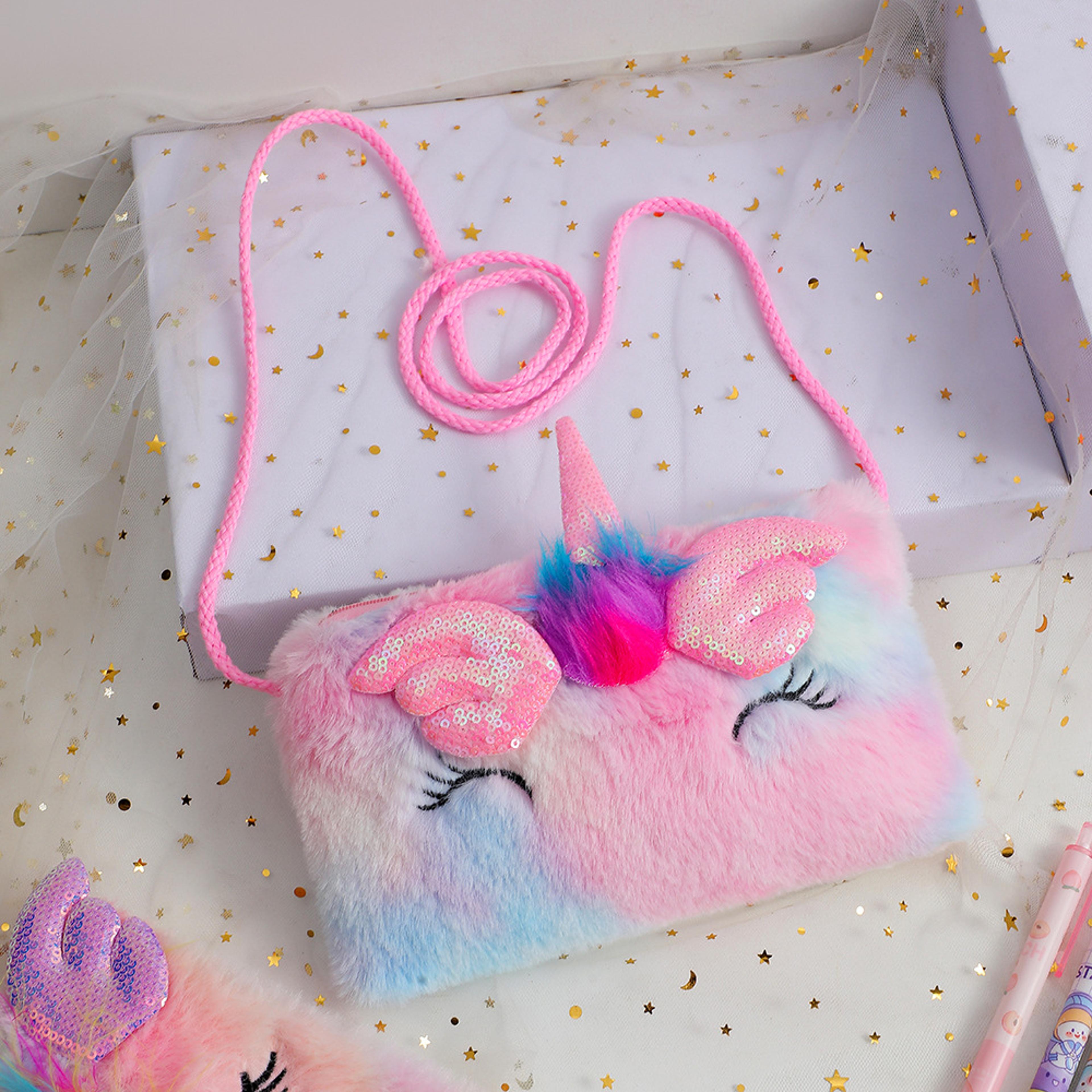Childrens Plush Crossbody Bag Plush Unicorn Square Squint Shoulder Bag For Kindergarten Girls Carto 5
