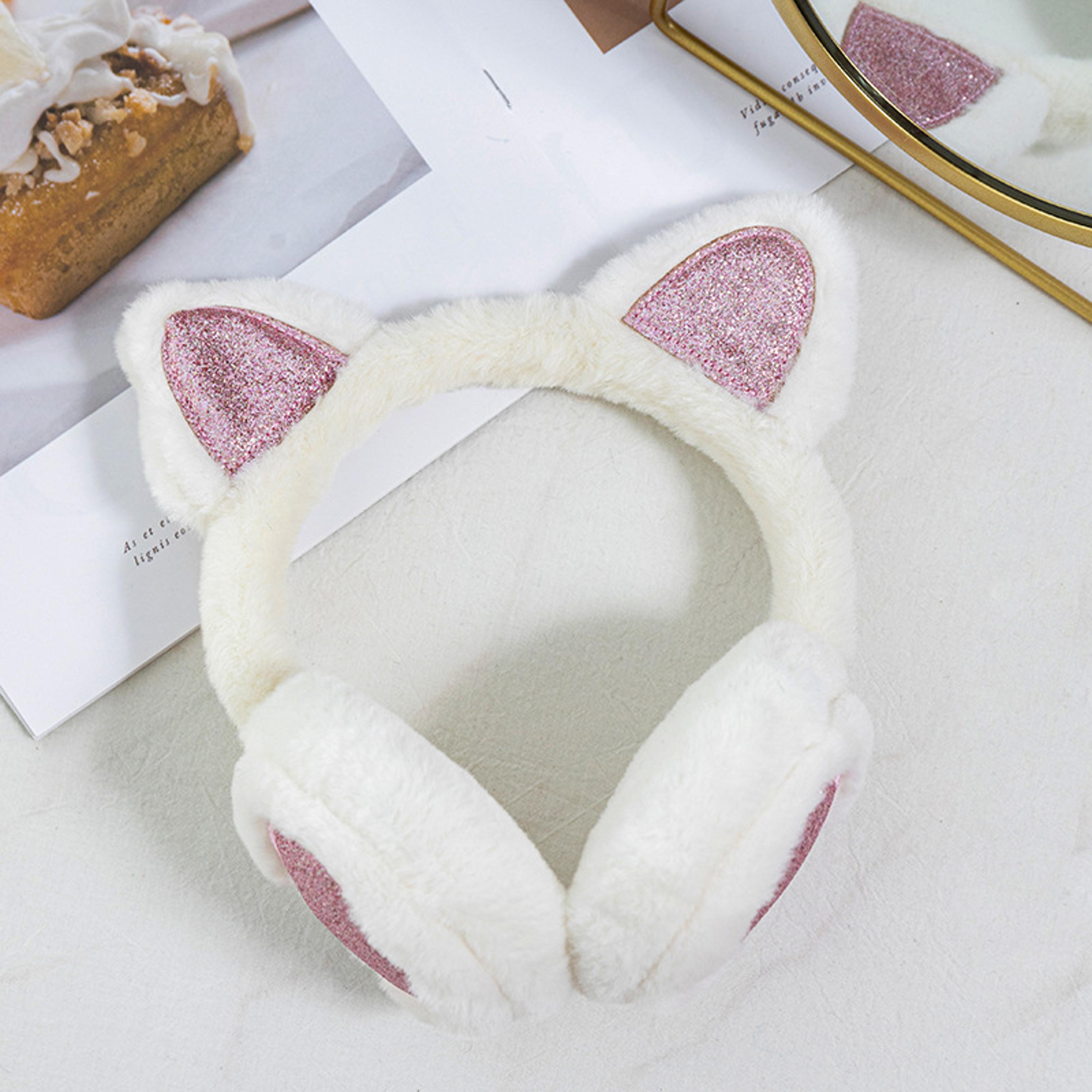 Fashion Solid Earflap Outdoor Cute Glitter Cat Ear Earmuff Soft Plush Warmer Winter Warm For Women  8