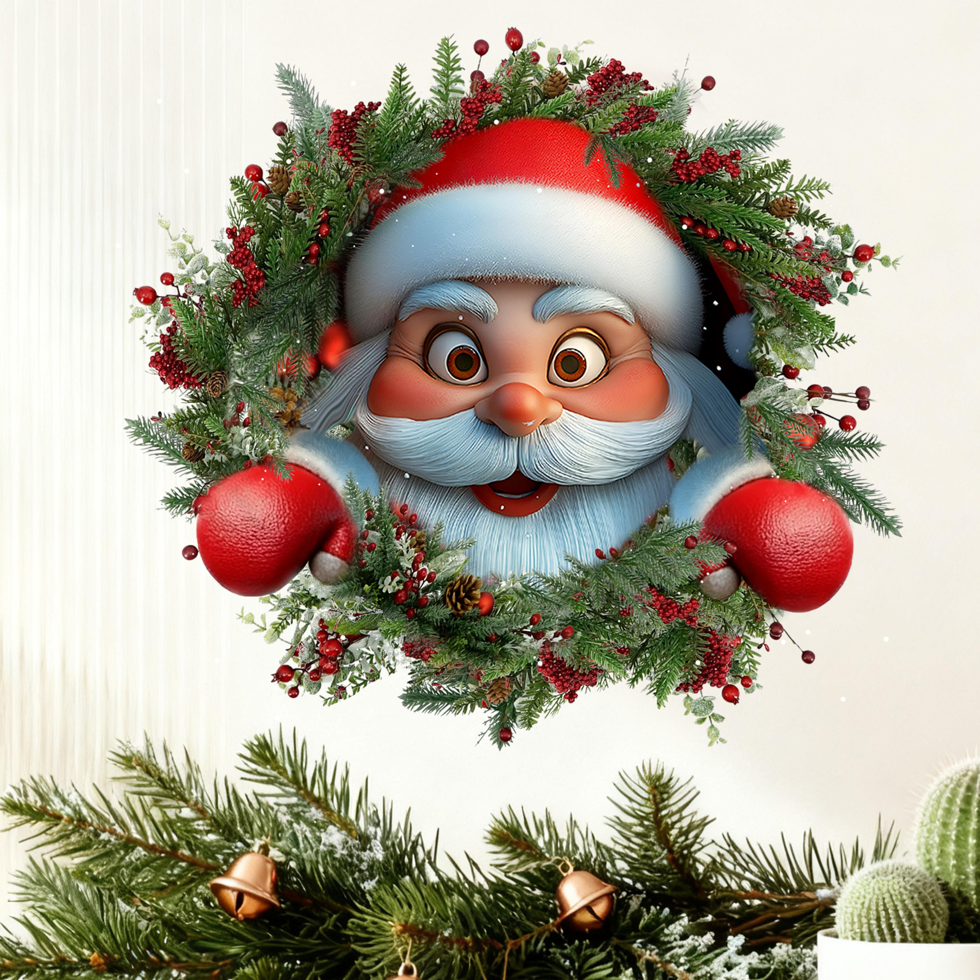 Santa Claus Wreath Stickers Christmas Home Decoration Wall Stickers Perfect For Decorating Christma 0