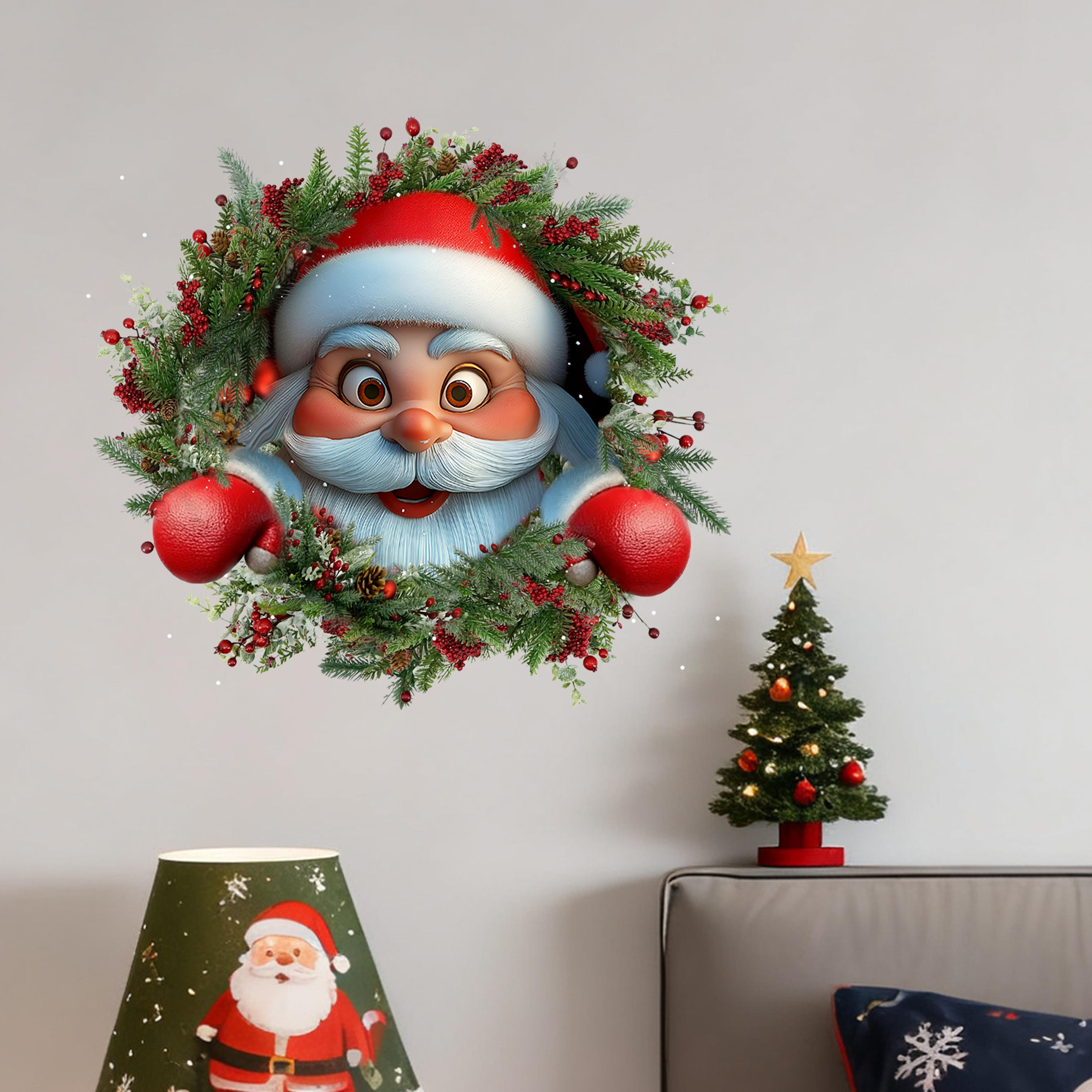 Santa Claus Wreath Stickers Christmas Home Decoration Wall Stickers Perfect For Decorating Christma 2