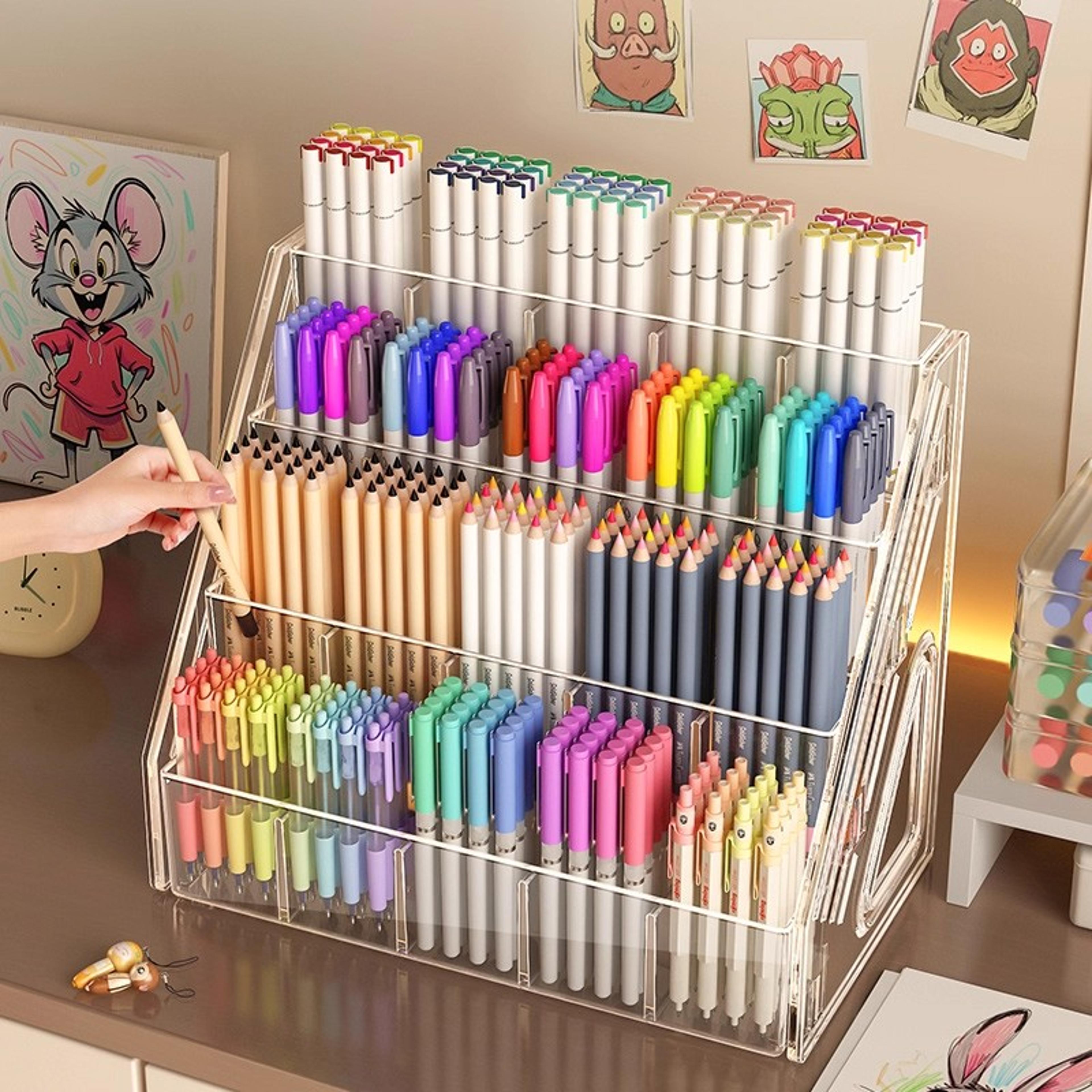 Large Capacity Acrylic Storage Rack Watercolor Pencil Organizer Desktop Marker Pen Storage Box With 6