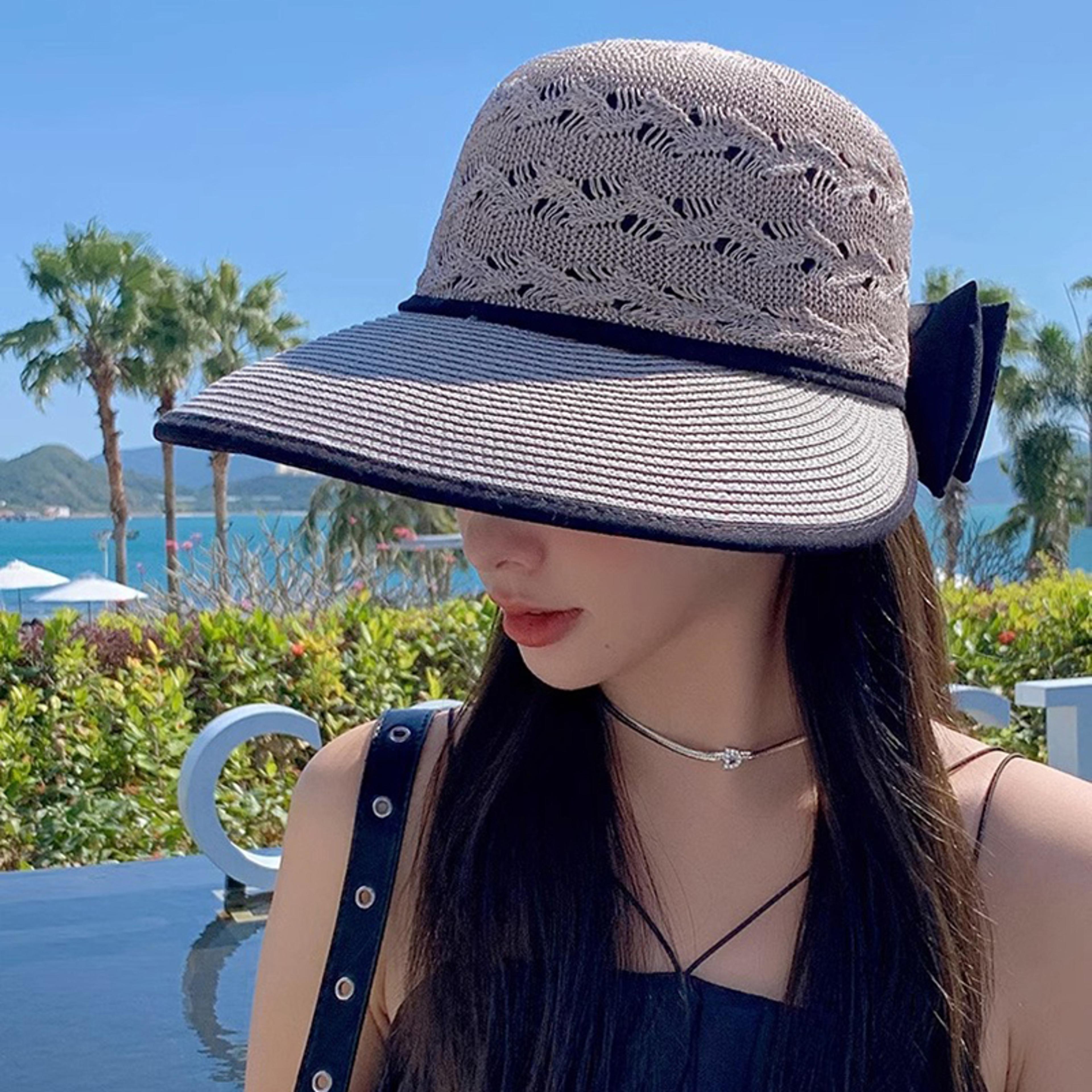 Outdoor Sun Protection Women Hats Solid Color Ladies Panama Caps With Wide Brim And Bowknot 3